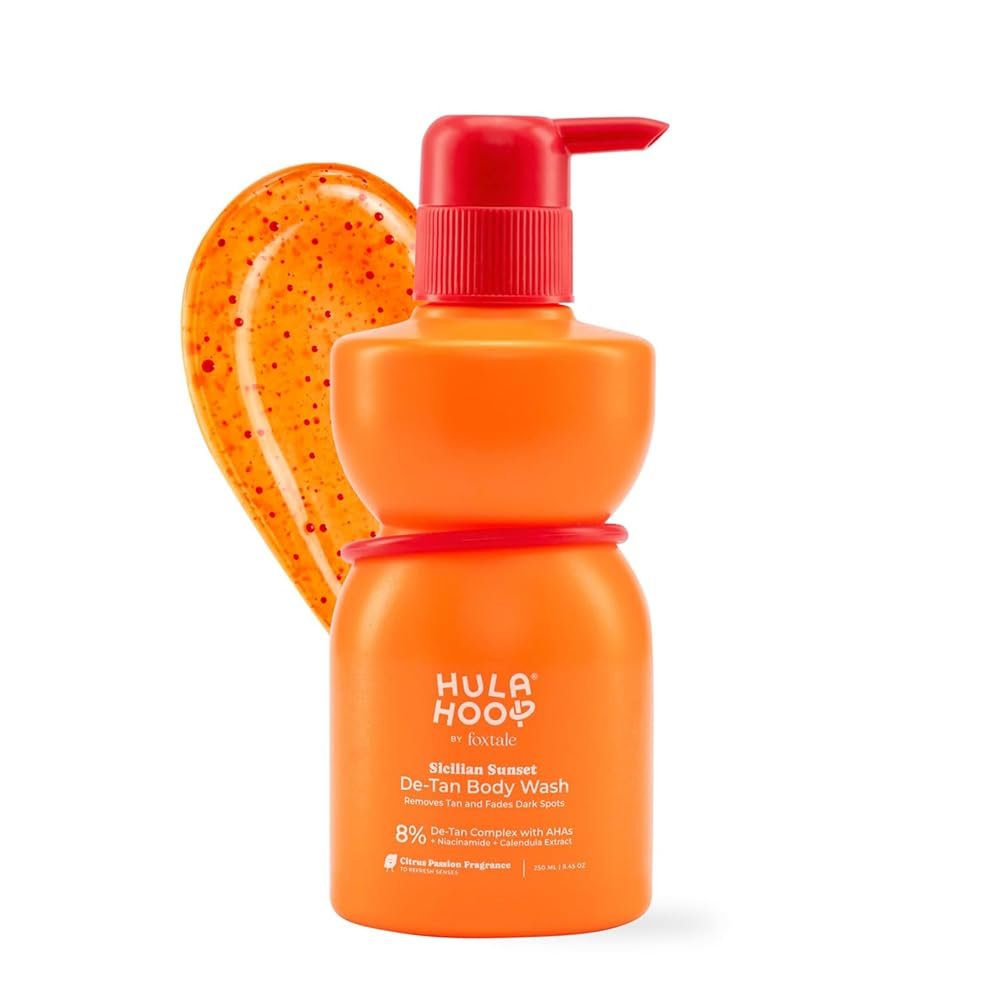 Hula Hoop 8% De-Tan Body Wash by Foxtale | Removes Tan & Reduces Pigmentation | With Niacinamide, Glycolic Acid, & Calendula Extract | For All Skin Types | 250 ml