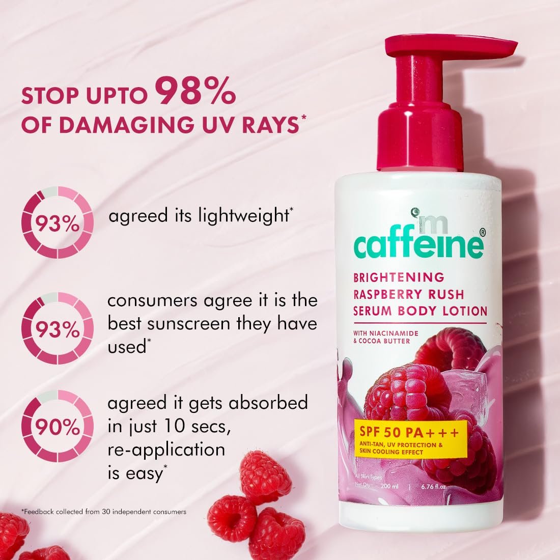 mCaffeine SPF 50 PA+++ Body & Brightening Sunscreen Lotion 200ml | Instant Cooling & De-Tan with Vitamin C & Niacinamide | Deep Hydrating Moisturizer for Summer & Dry Skin | thumbnail