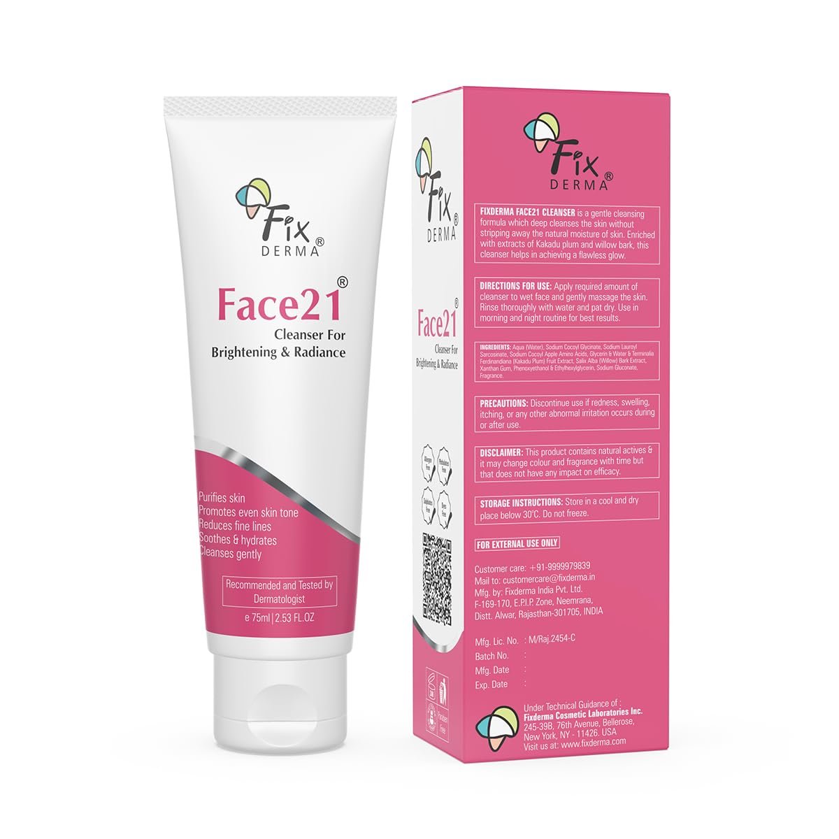 Fixderma Face21 Cleanser, Skin Brightening Cleanser, Exfoliates Dead Cells, Remove Pigmentation, Reduces Wrinkles & Fine Lines, Evens Skin Tone, Purifies Skin, 75ml thumbnail