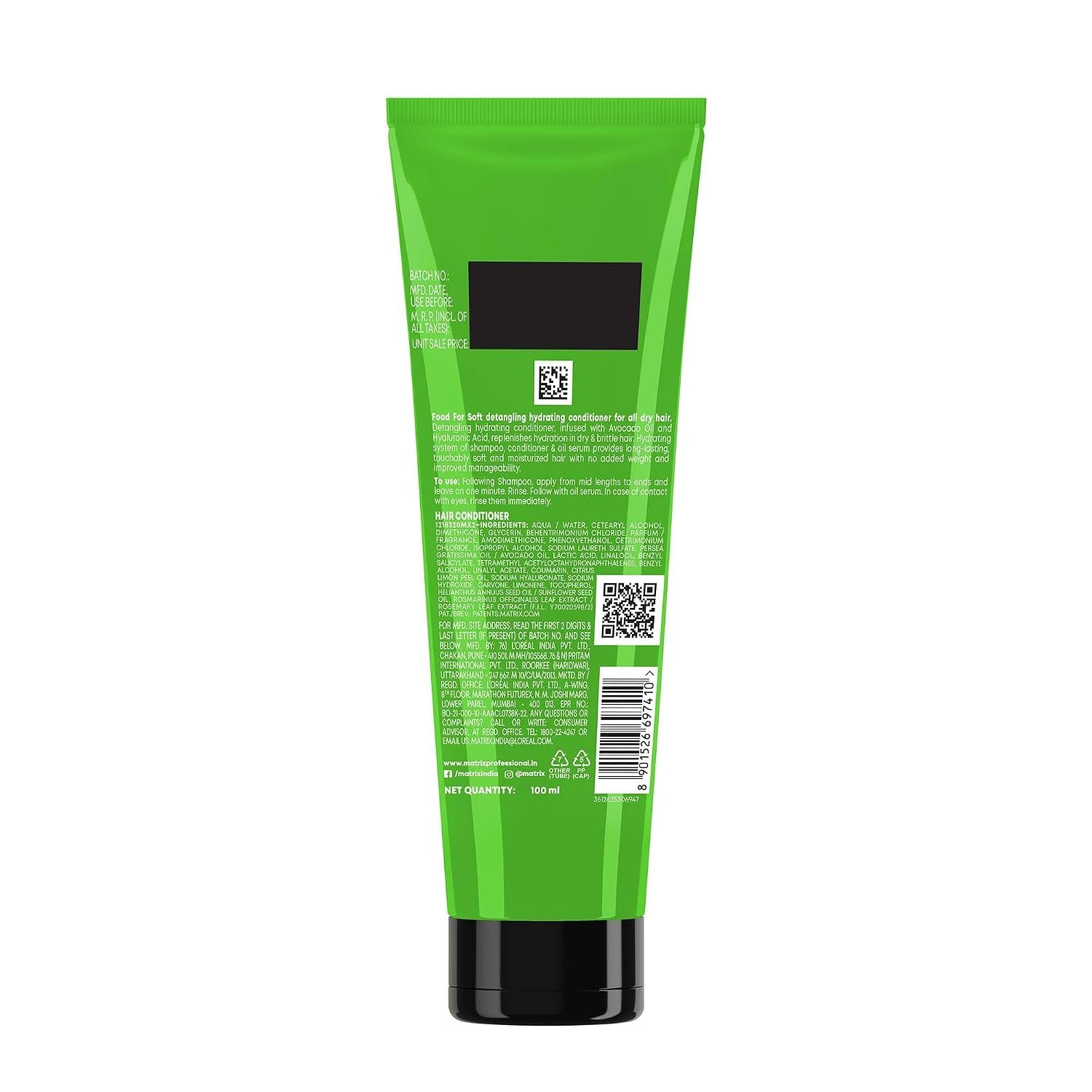 Matrix Professional Food For Soft Detangling Hydrating Conditioner for Dry, Dehydrated Hair | 5x More Hydration | 3 Days of Softness| with Hyaluronic Acid & Avocado Oil 100ml thumbnail