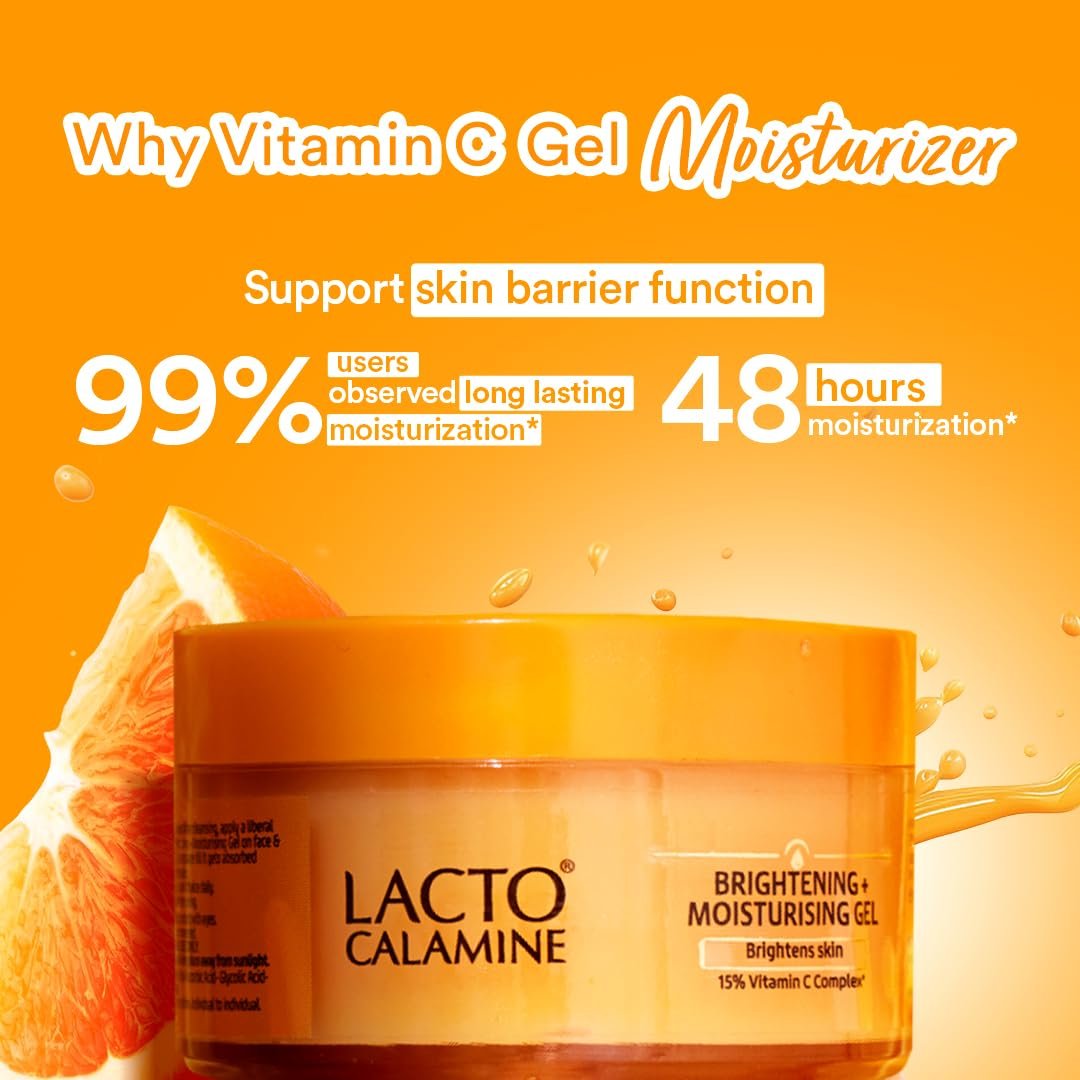 Lacto Calamine 15% Vitamin C Brightening Face Moisturizer, Niacinamide & Glycolic Acid, Lightweight Non Sticky Daily Moisturizer for Glowing Skin, 50g thumbnail