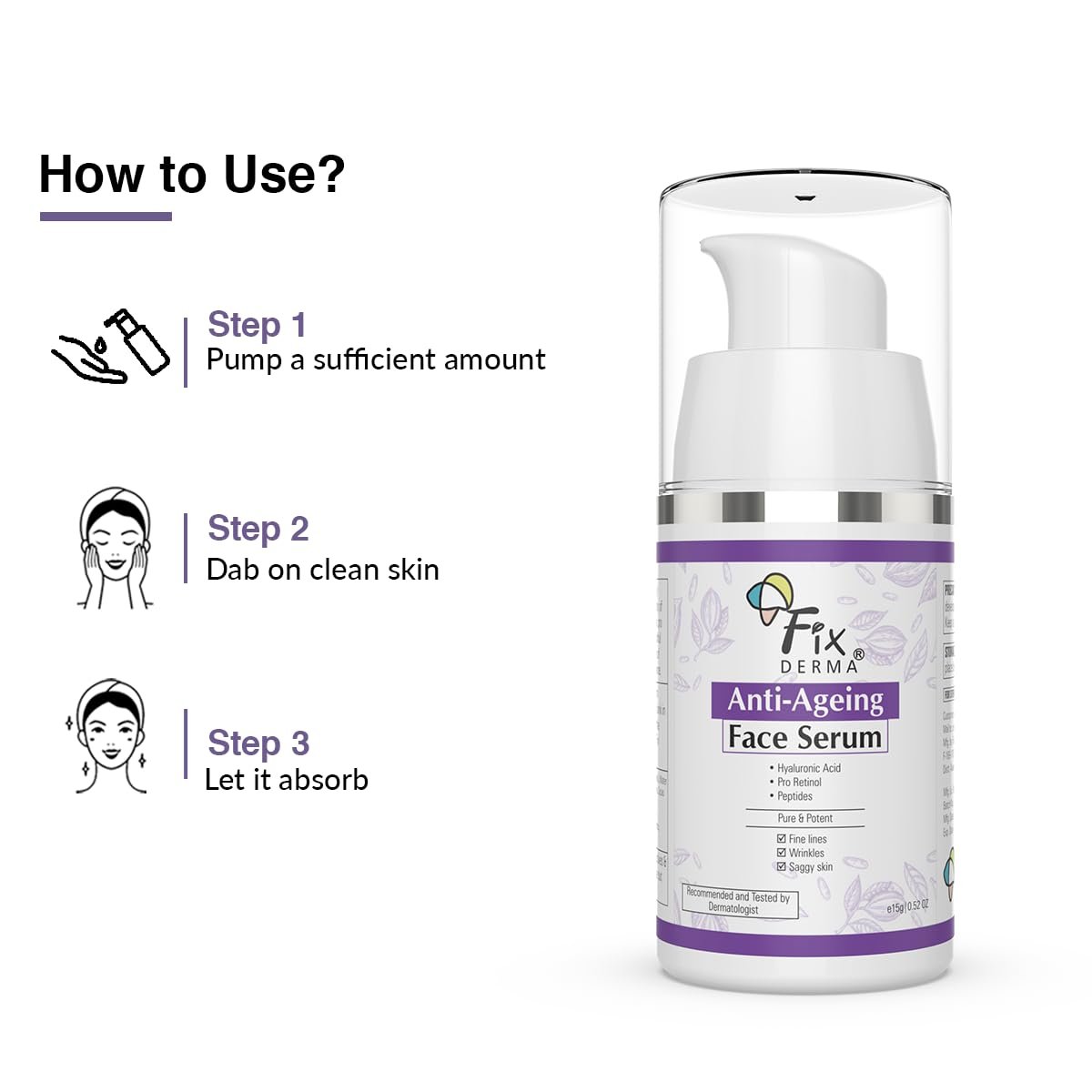 Fixderma Hyaluronic Acid Serum for Anti Ageing with Pro Retinol Serum for Face | Anti Ageing Serum for Fine Lines & Wrinkles | Face Serum for Men & Women | Face Serum - 15g thumbnail