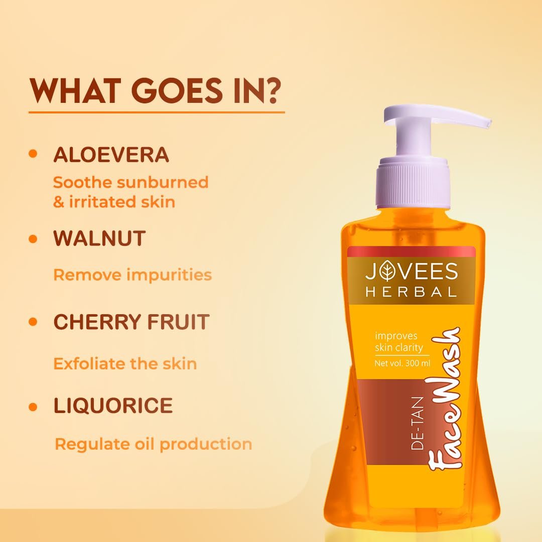 Jovees Herbal Detan Facewash For Glowing and Clear Skin With Liquorice & bearberry Ext. | Gentle Cleanser For Brighten, Even Tone and Hydrates Skin | Suitable for All- 300ml thumbnail