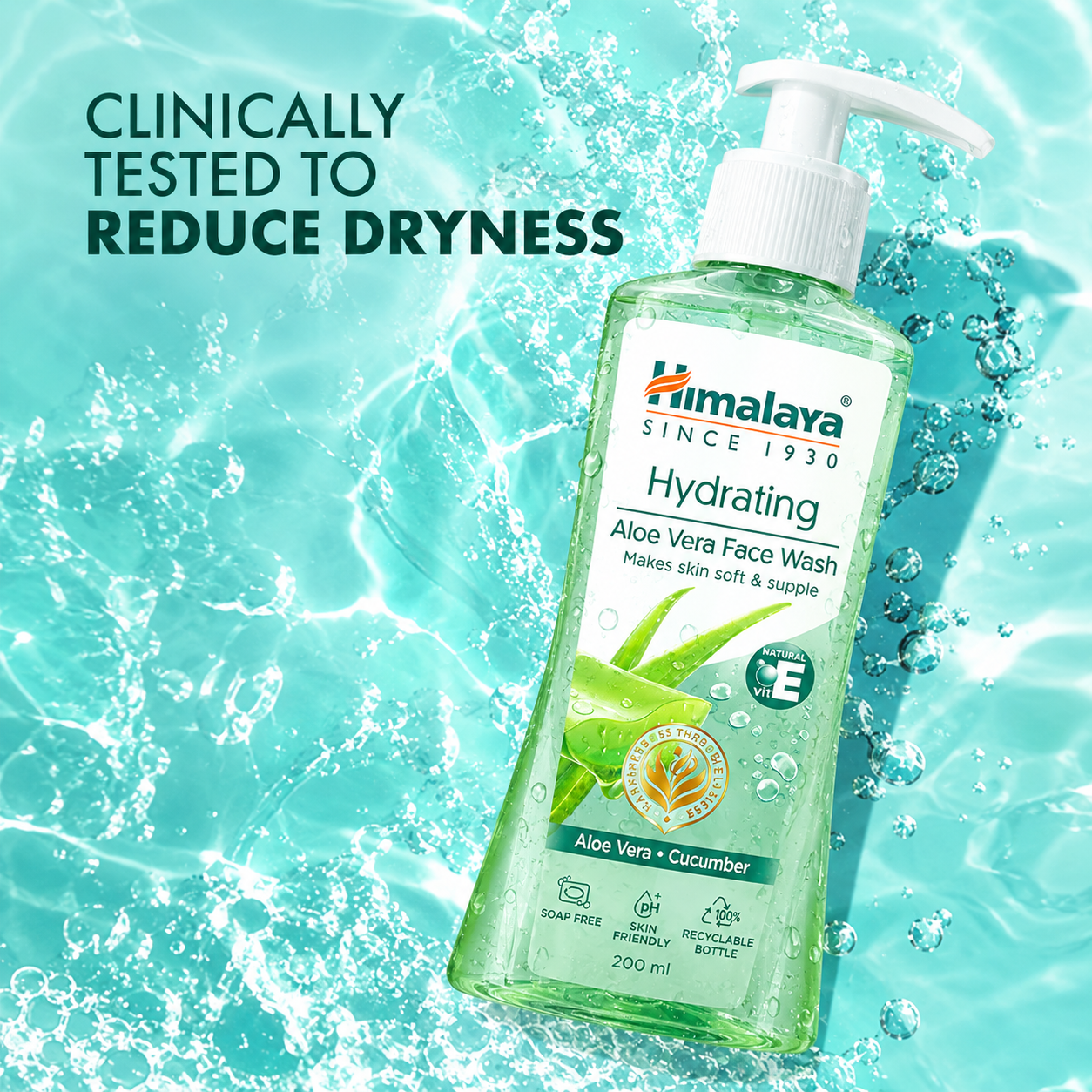 Himalaya Hydrating Aloe Vera Face Wash 200 ml | Aloe Vera & Vitamin E | Creamy Gentle Cleanser for Bouncy & Dewy skin | Clinically Tested | Paraben Free | For Dry Skin thumbnail