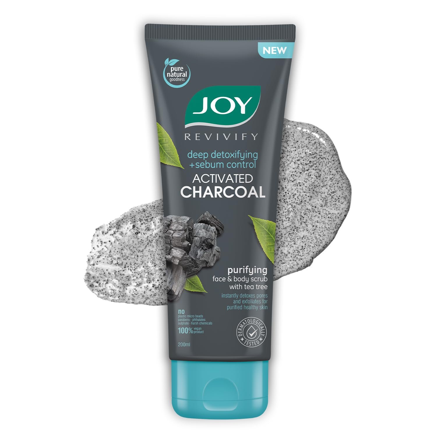 Joy Exfoliating Charcoal Face Scrub for Men & Women (200gm) | Oil Control Scrub For Face with Tea Tree | Detoxifies & Purifies All Skin Types | 100% Vegan; Gentle on Skin thumbnail