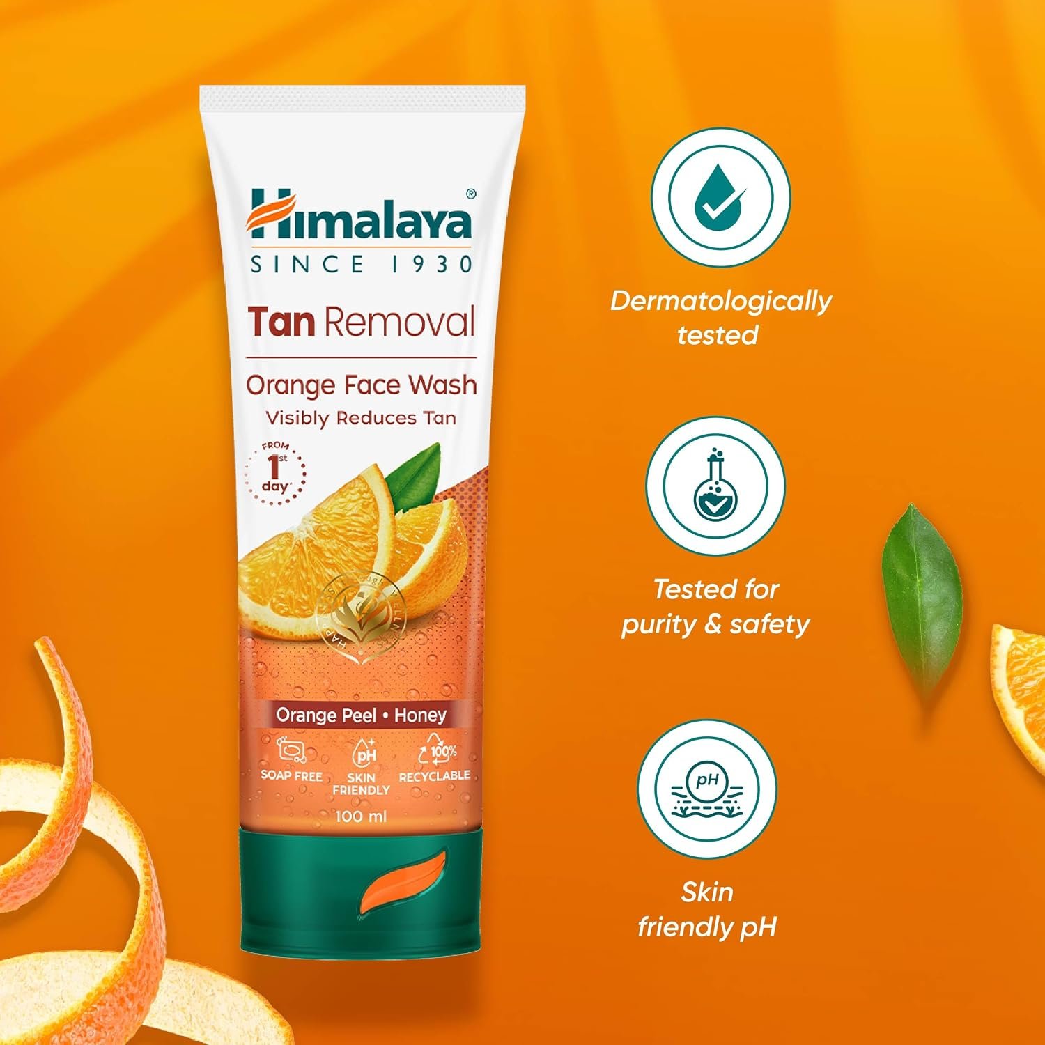 Himalaya Tan Removal Orange Face Wash | Deeply Cleanses & Reduces Tan | with Orange Peel, Papain & Honey | For Men & Women | 100ml thumbnail