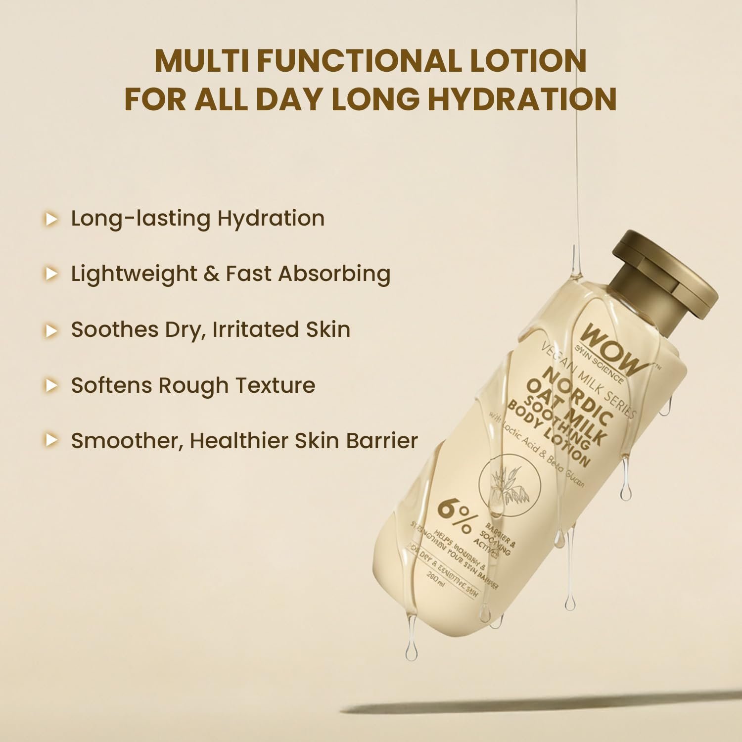 WOW Skin Science Vegan Nordic Oat Milk Soothing Body Lotion for Dry & Sensitive Skin | 6% Barrier Repair Actives with Lactic Acid + Beta Glucan + Shea Butter | 200ml thumbnail