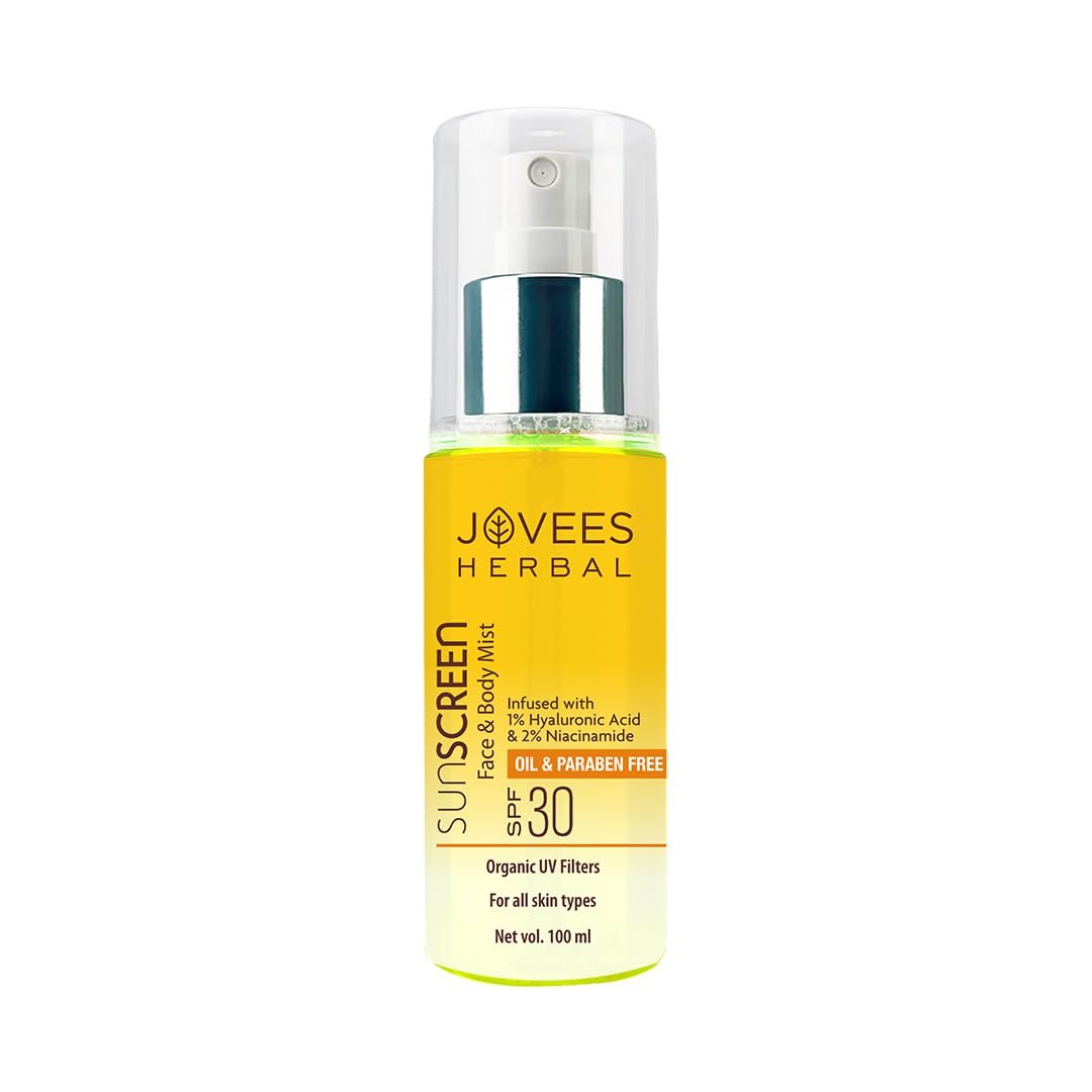 Jovees Herbal Sunscreen Mist SPF 30 – Broad Spectrum Protection For Face & Body with 1% Hyaluronic Acid & 2% Niacinamide | Lightweight & Non-Sticky | Quick Absorbing & Makeup Friendly 100ml
