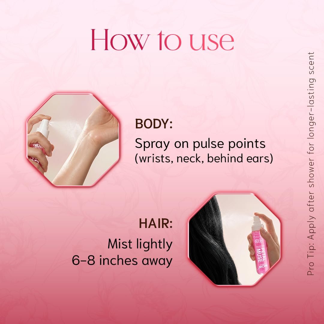 WOW Skin Science Petal Muse Body & Hair Perfume Mist for Women | Feminine Floral Rose Musk with Niacinamide | 100ML thumbnail