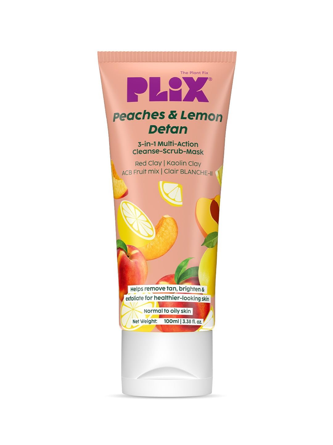 Plix - The Plant Fix Peaches & Lemon 3-in-1 Detan Face wash, Scrub & Mask | Red Clay & Kaolin Clay | Clair BLANCHE-II | Controls Excess Oil | Cleanses, Exfoliates & Brightens | Dermatogicall thumbnail