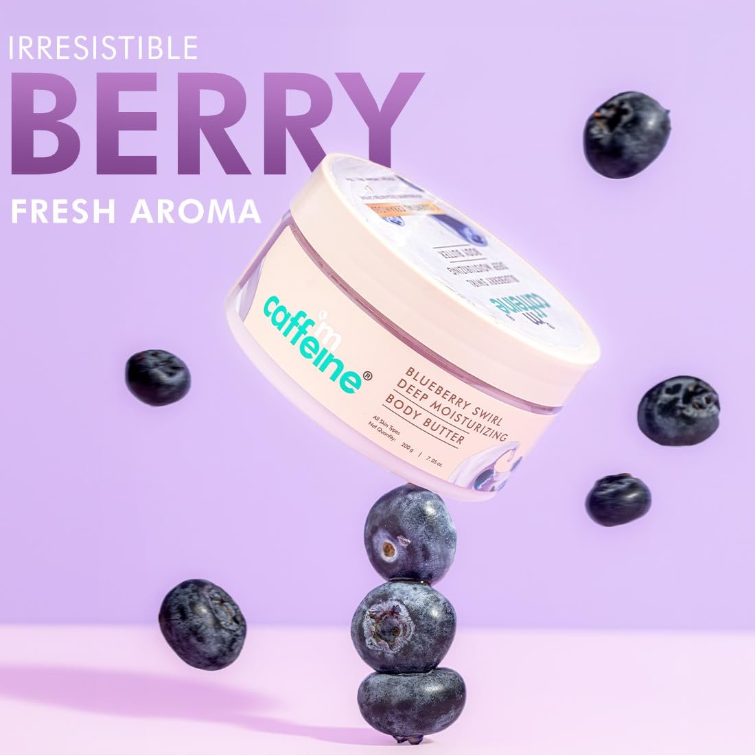 mCaffeine Blueberry Swirl Deep Moisturizing Body Butter | 5 Essential Ceramides for Skin Repair with Shea Butter & Cocoa Butter | 72Hrs Long Lasting Moisturization |  Body Butter 200g thumbnail