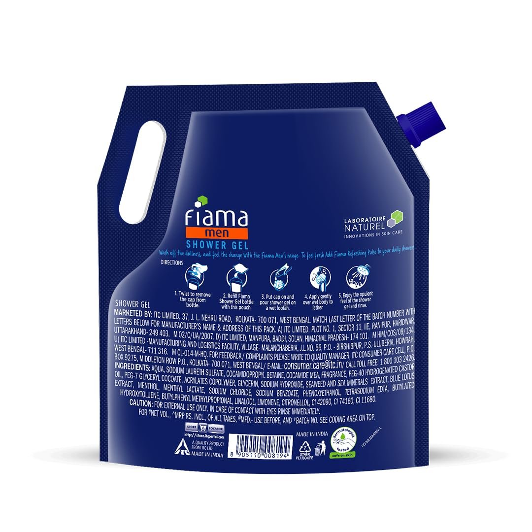 Fiama Men Body Wash Shower Gel Refreshing Pulse, 1.4L Body Wash Refill Pack for Men with Skin Conditioners & Sea Minerals for Moisturized Skin, Skin Friendly pH, For All Skin Types thumbnail