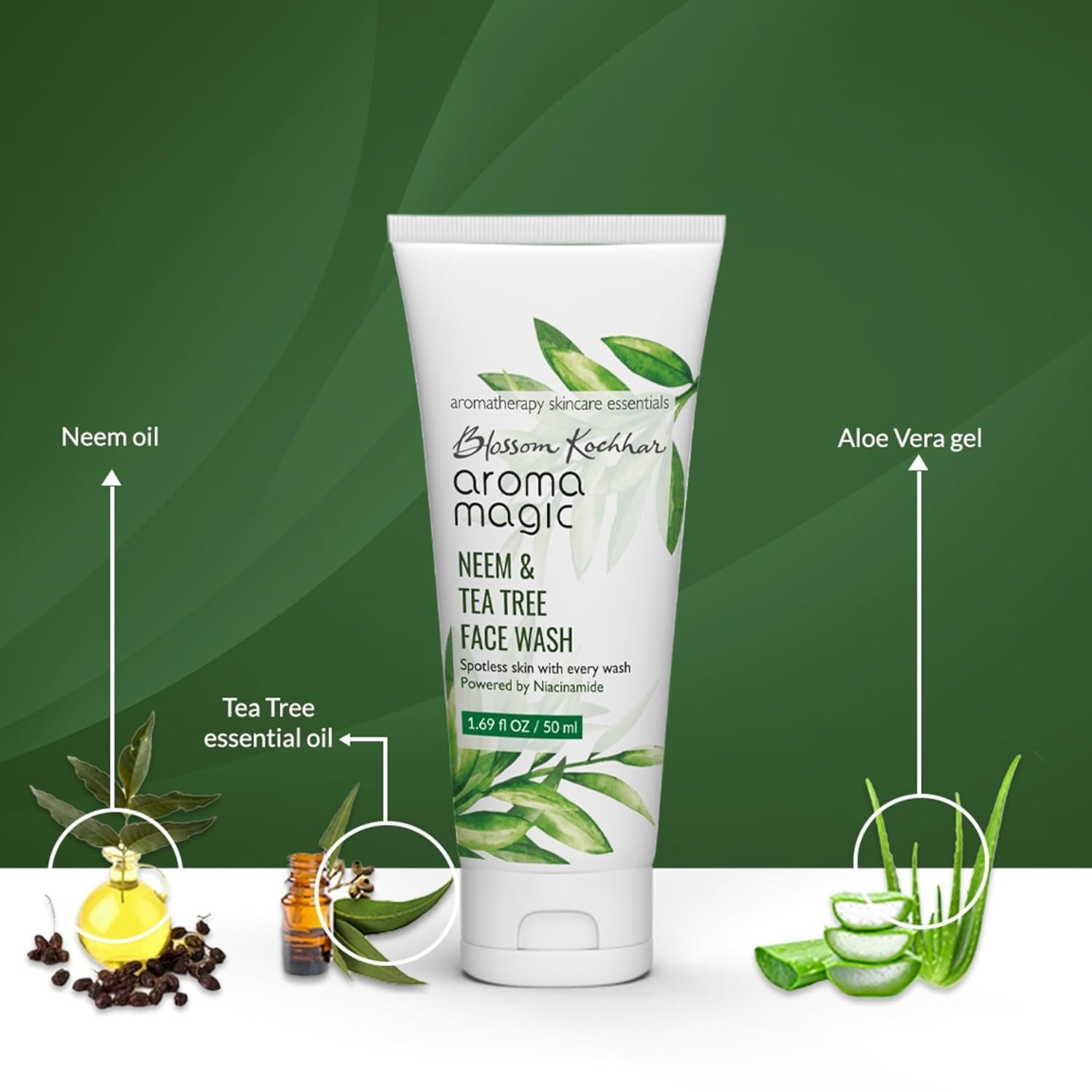 Aroma Magic Neem & Tea Tree Face Wash with 5% Niacinamide – Cleanser with Anti-Acne & Antibacterial Formula with Neem & Tea Tree Oil for Oily, Pimple-Prone Skin, 100ml thumbnail