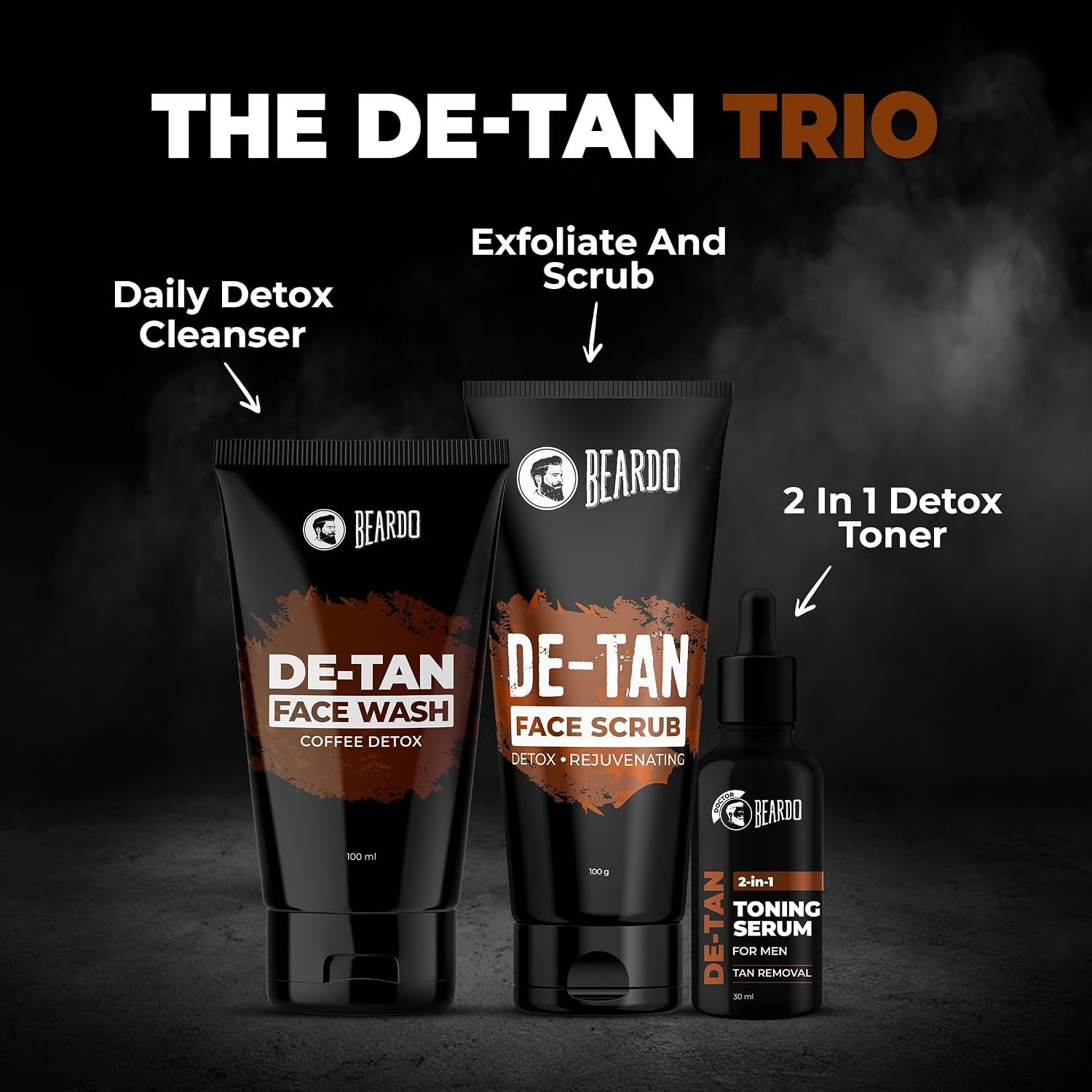 BEARDO De-Tan Face scrub for Men, 100g | Blackhead & Tan Removal | Dual Bead Exfoliation | Coffee Detox | Oil Control thumbnail