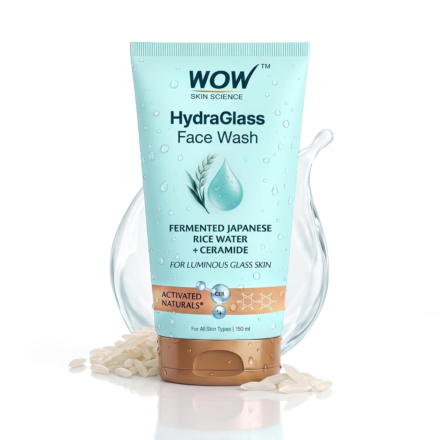 WOW Skin Science HydraGlass Face Wash for Men & Women with Fermented Japanese Rice Water + Ceramide for Glass-Like Skin | Soap-Free Gentle Cleanser for All Skin Types | 150 ML thumbnail