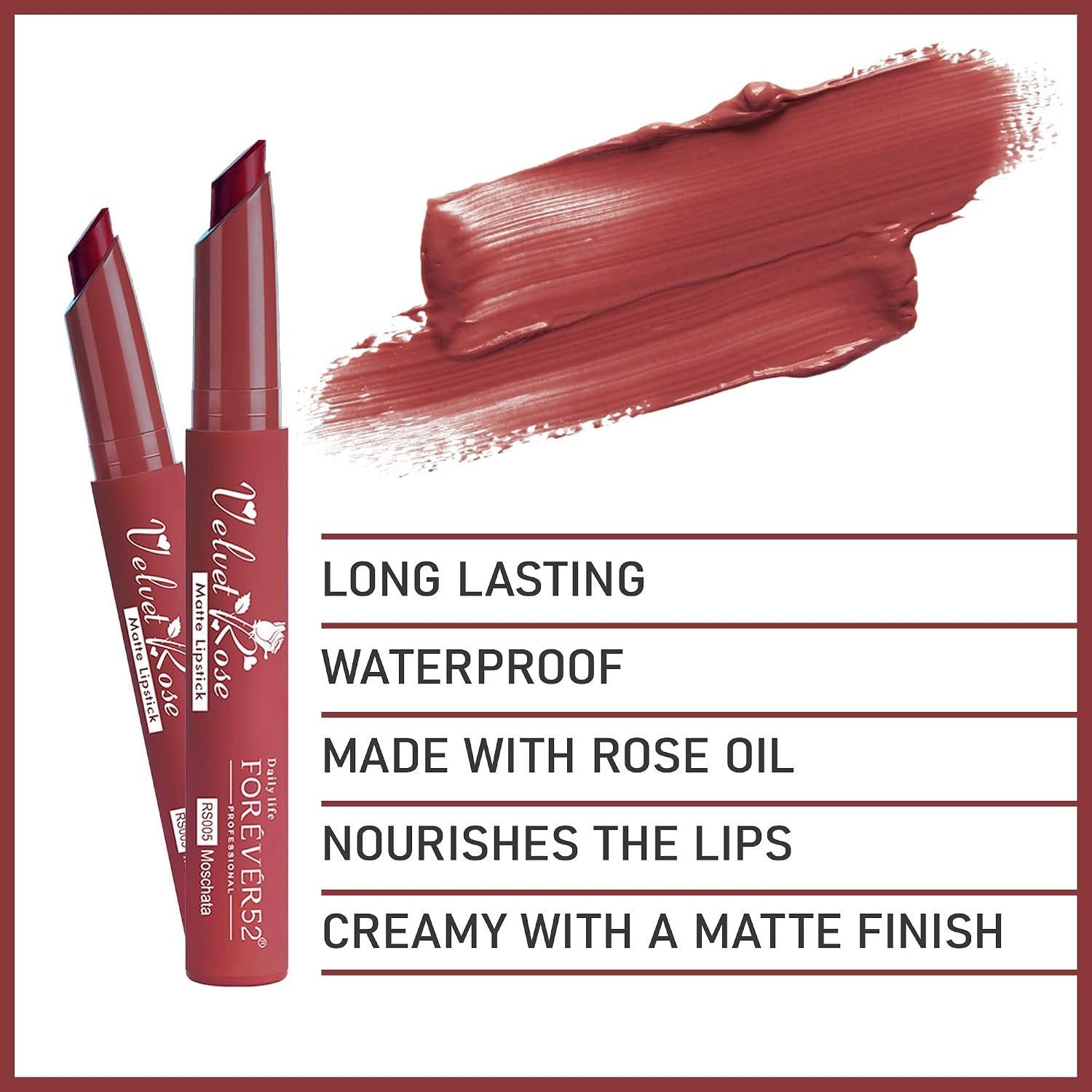 Daily Life Forever52 Velvet Rose Matte Long-Lasting Crayon Lipstick (Enriched With Rose Oil) - Hydrating Bold Lip Color With Silky Finish Look -Moschata | Pinks thumbnail