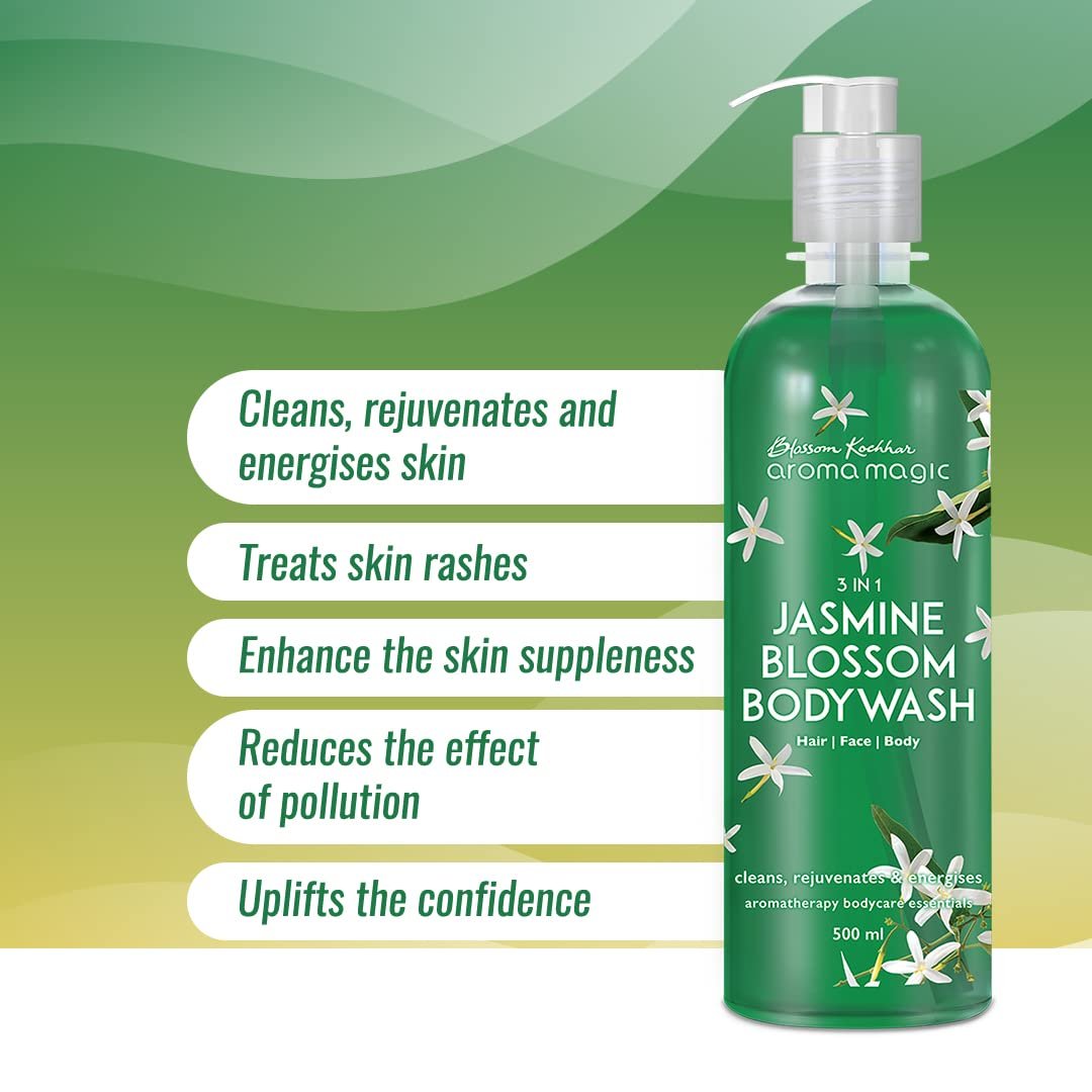 Aroma Magic 3 in 1 Jasmine Body Wash treats rashes, boosts suppleness, reduces pollution effects with jasmine & sandalwood oils, Apple cider vinegar, coconut oil | 220ml thumbnail