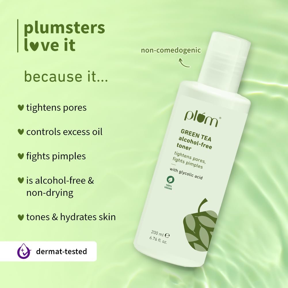 Plum Green Tea Face Toner For Oily, Acne-Prone Skin | With Glycolic Acid | Alcohol-Free | Fights Pimples | Tightens Pores | Controls Oil | Gently Exfoliates Dead Skin Cells | Women & Men | 2 thumbnail