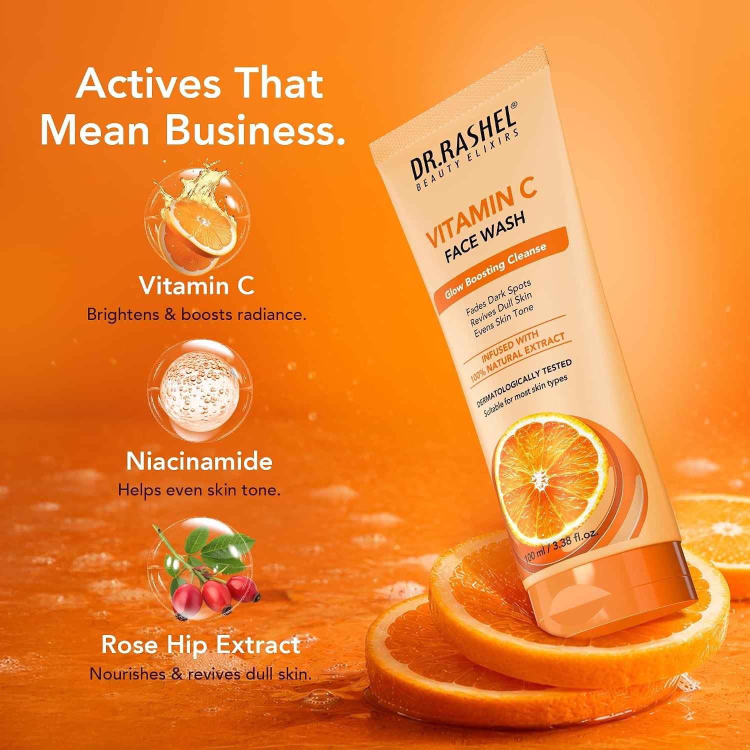 DR.RASHEL Beauty Elixirs Vitamin C Face Wash Enriched with Vitamin C Paraben, SLS & Silicone-Free Brightening Skin Cleansing For All Skin Types (100ml) thumbnail