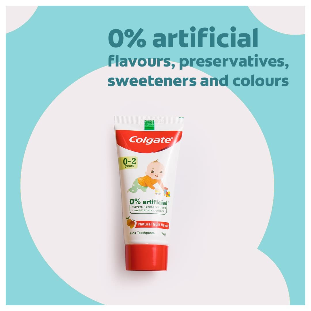 Colgate Toothpaste For Kids Cavity Protection (0-2 Years), Natural Fruit Flavour Tooth Paste, Sls & Fluoride Free - 70G Tube thumbnail