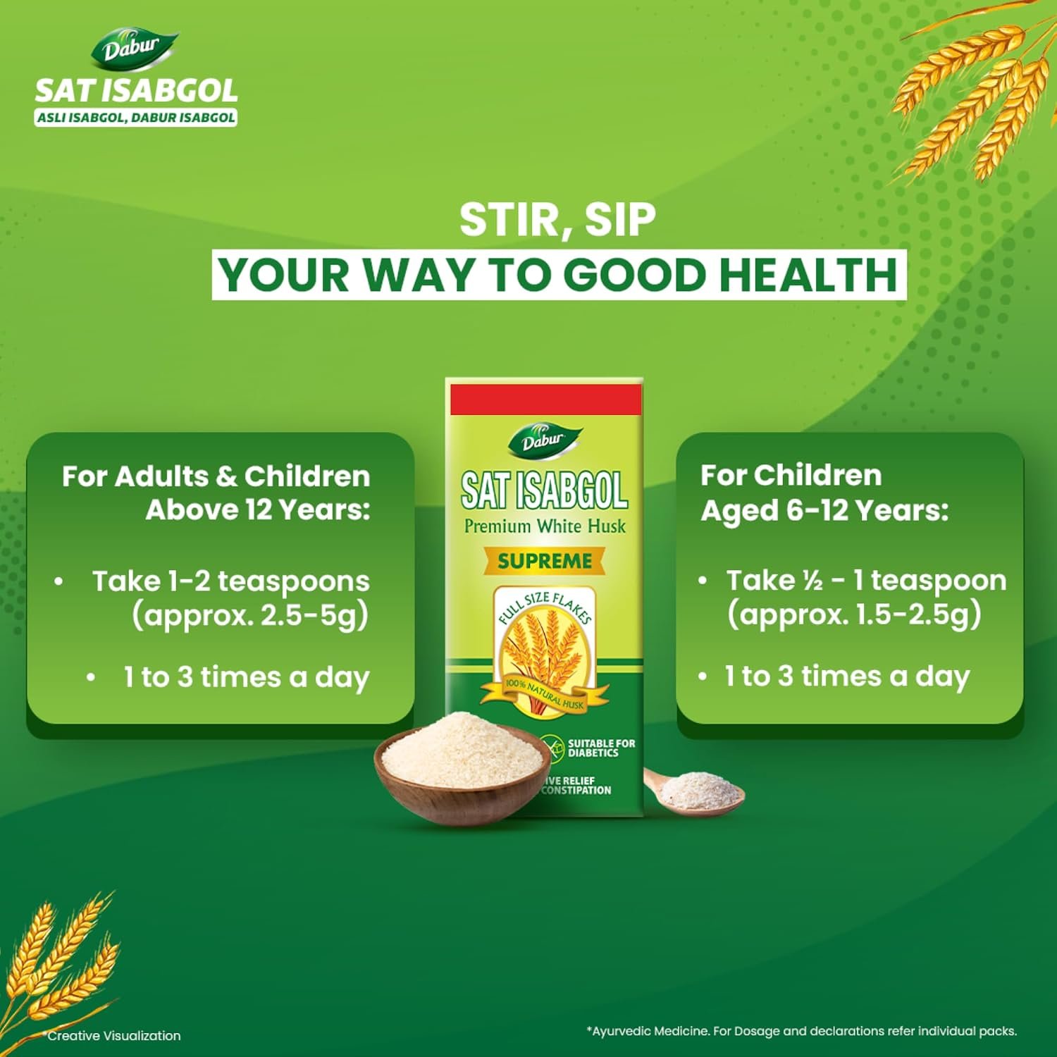 Dabur Sat Isabgol (Psyllium Husk) - 180g | Rich in Fiber | Provides Effective Relief from Constipation & Bloating | Promotes Bowel Health | Non-Habit Forming | 100% Ayurvedic thumbnail