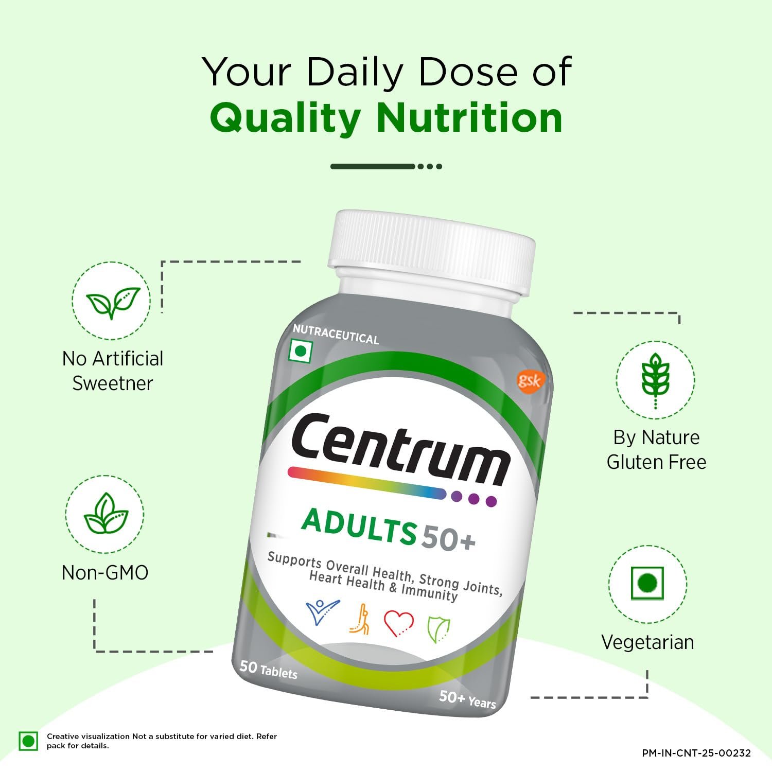 entrum Adults 50+ Multivitamin Tablet for Men & Women|With 23 Vital Nutrients including Zinc,Magnesium, Vitamin B,C,D, Calcium for Energy, Strong Joints, Immunity and Heart Health|Veg - 50 t thumbnail