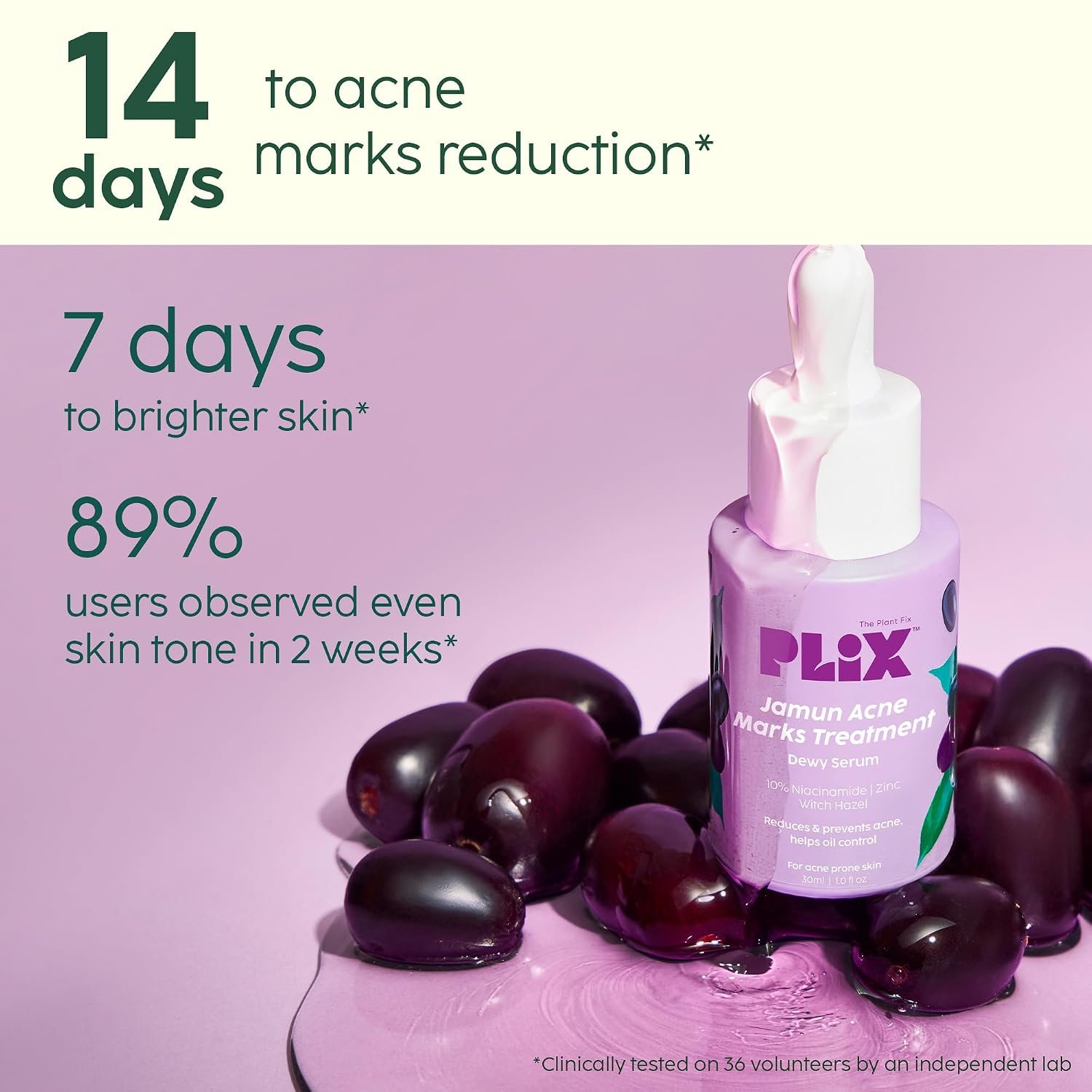 The Plant Fix Plix 10% Niacinamide Face Serum, 30ml (Pack Of 1) For Acne Marks, Blemishes, Oil Control With 1% Zinc & Witch Hazel, Skin Clarifying Jamun Serum For Unisex With Acne-Prone Skin thumbnail