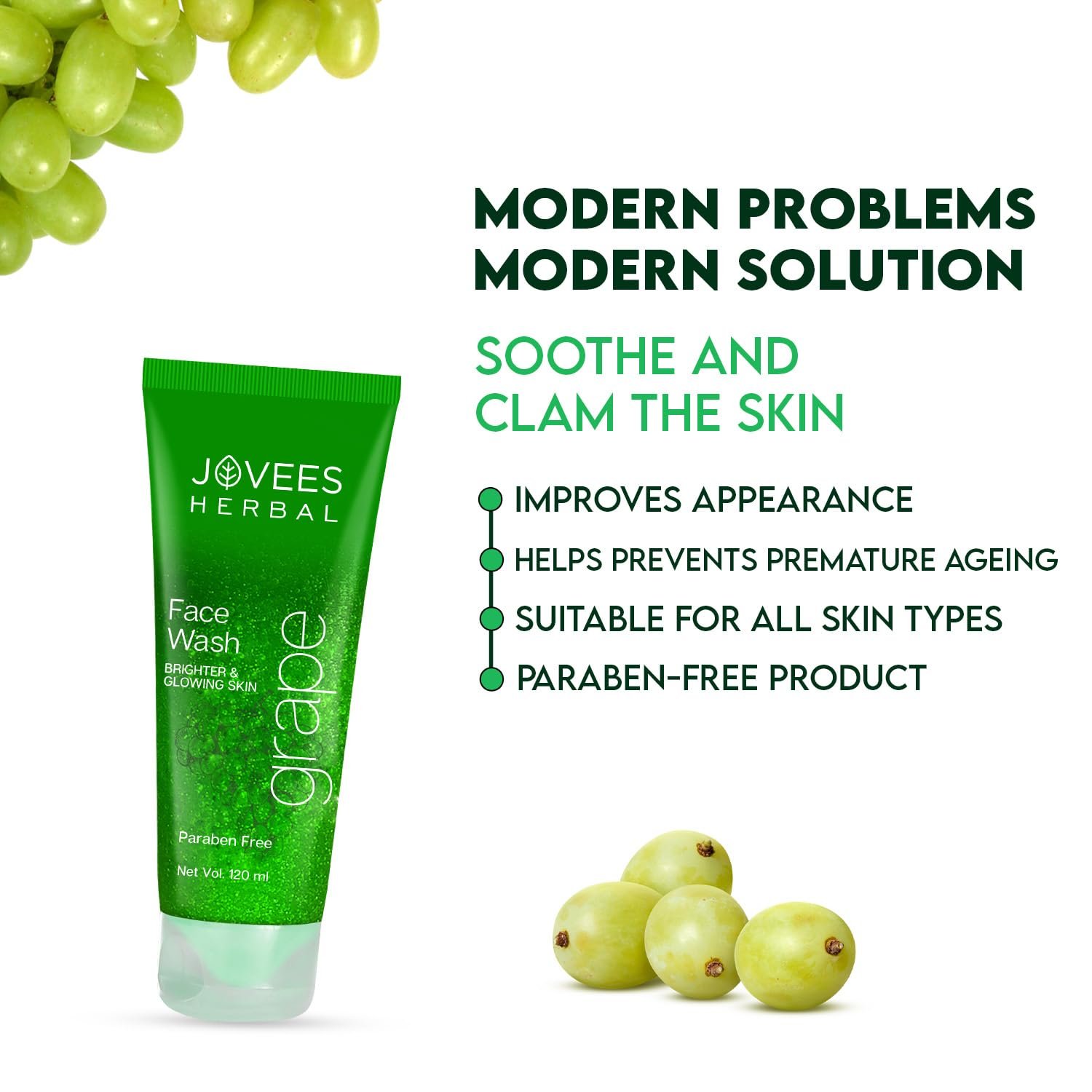 Jovees Herbal Grape Face Wash With Grape Seed & Orange Peel Extracts | For Brighter & Glowing Skin | Reduces Uneven Skin Tone & Fine Lines | For All Skin Types 120ml thumbnail