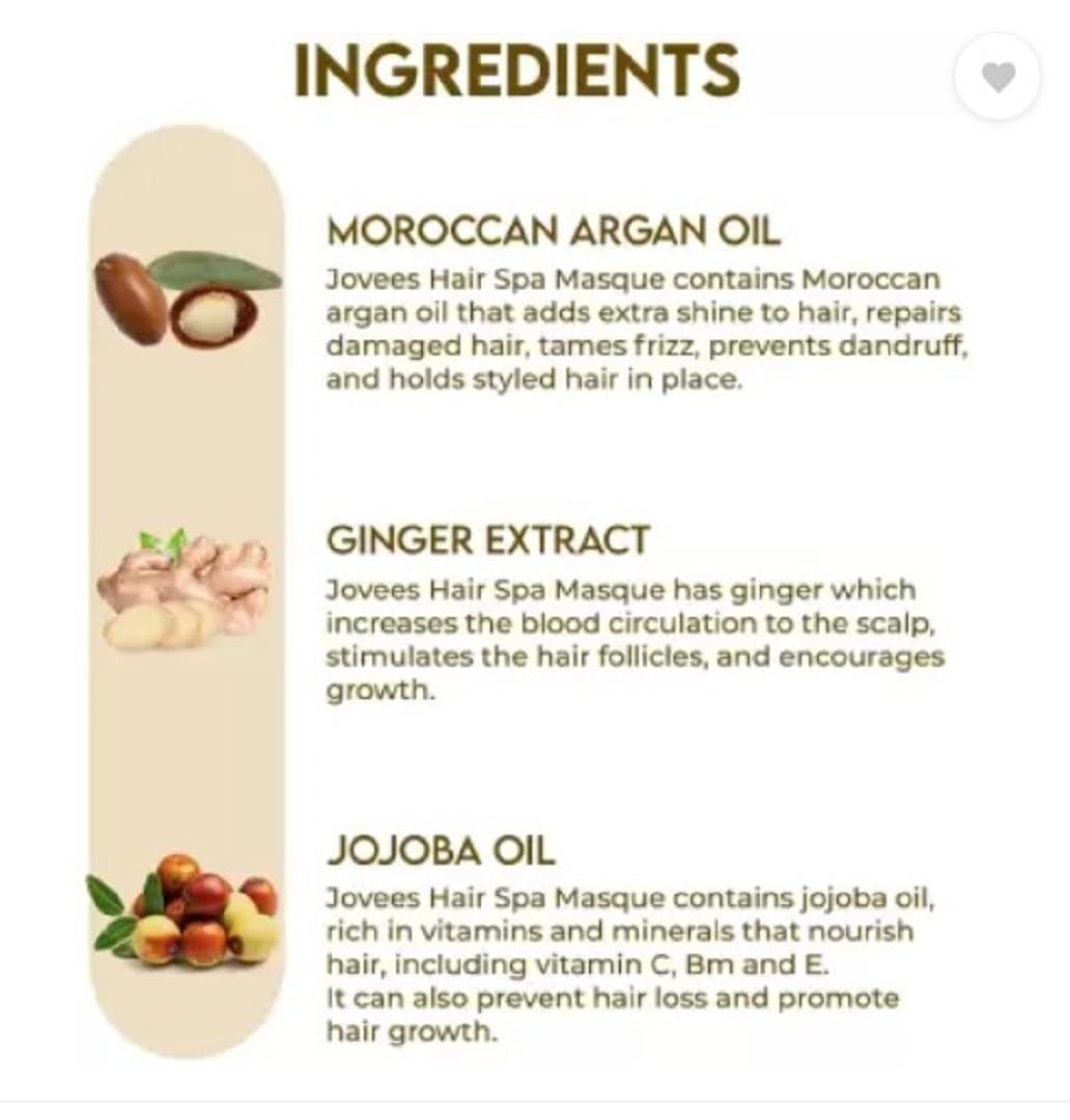 Jovees Herbal Argan Oil Hair Spa Masque For Dry & Damaged Hair | Intense Moisturizing Mask Provides deep conditioning & strength | With Moroccan Argan and Jojoba Oil | 400g thumbnail