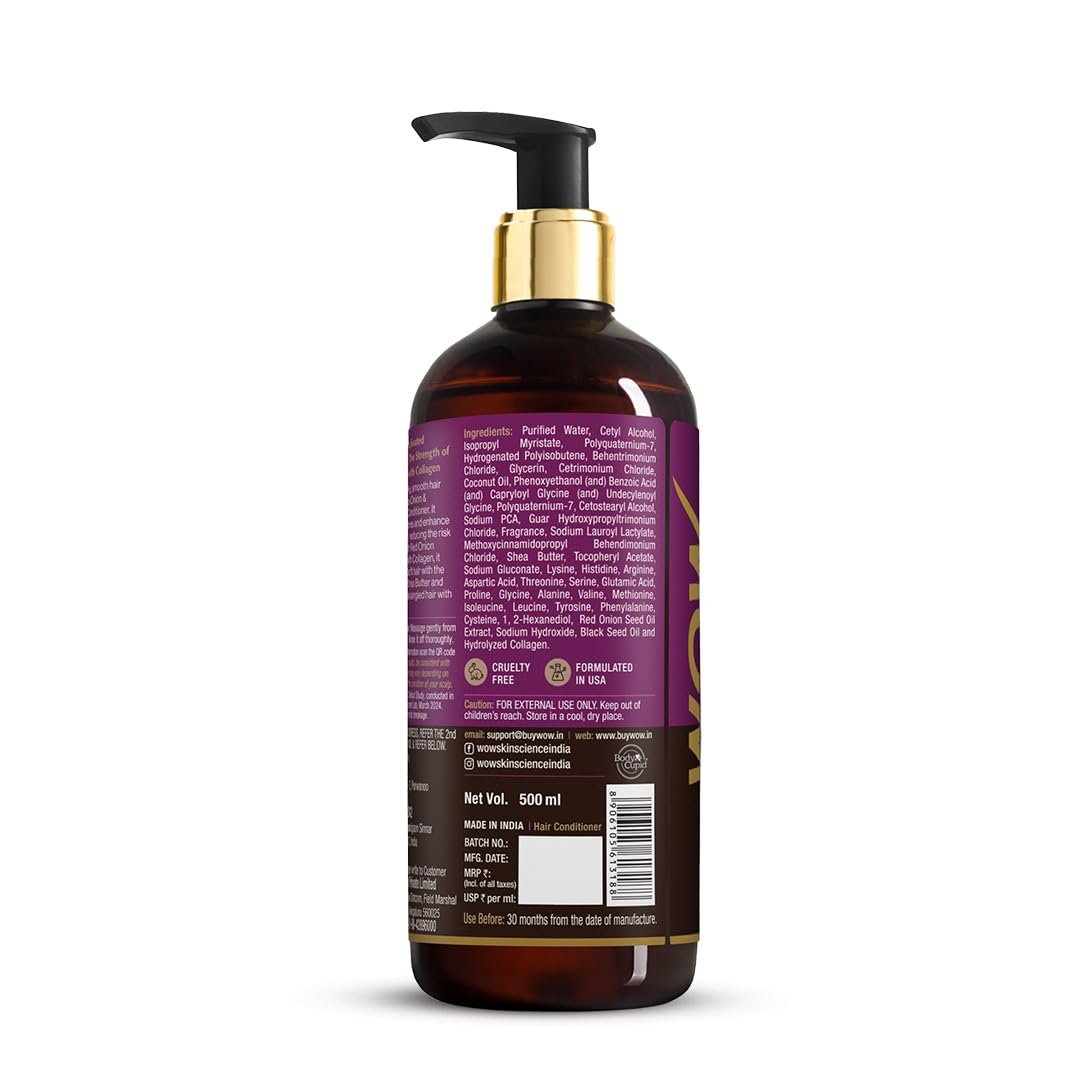 WOW Skin Science Red Onion Black Seed Oil Hair Conditioner With Red Onion Seed Oil Extract, Black Seed Oil & Hydrolyzed Wheat Protein - No Parabens, Mineral Oil, Silicones, Color & Peg 500ml thumbnail