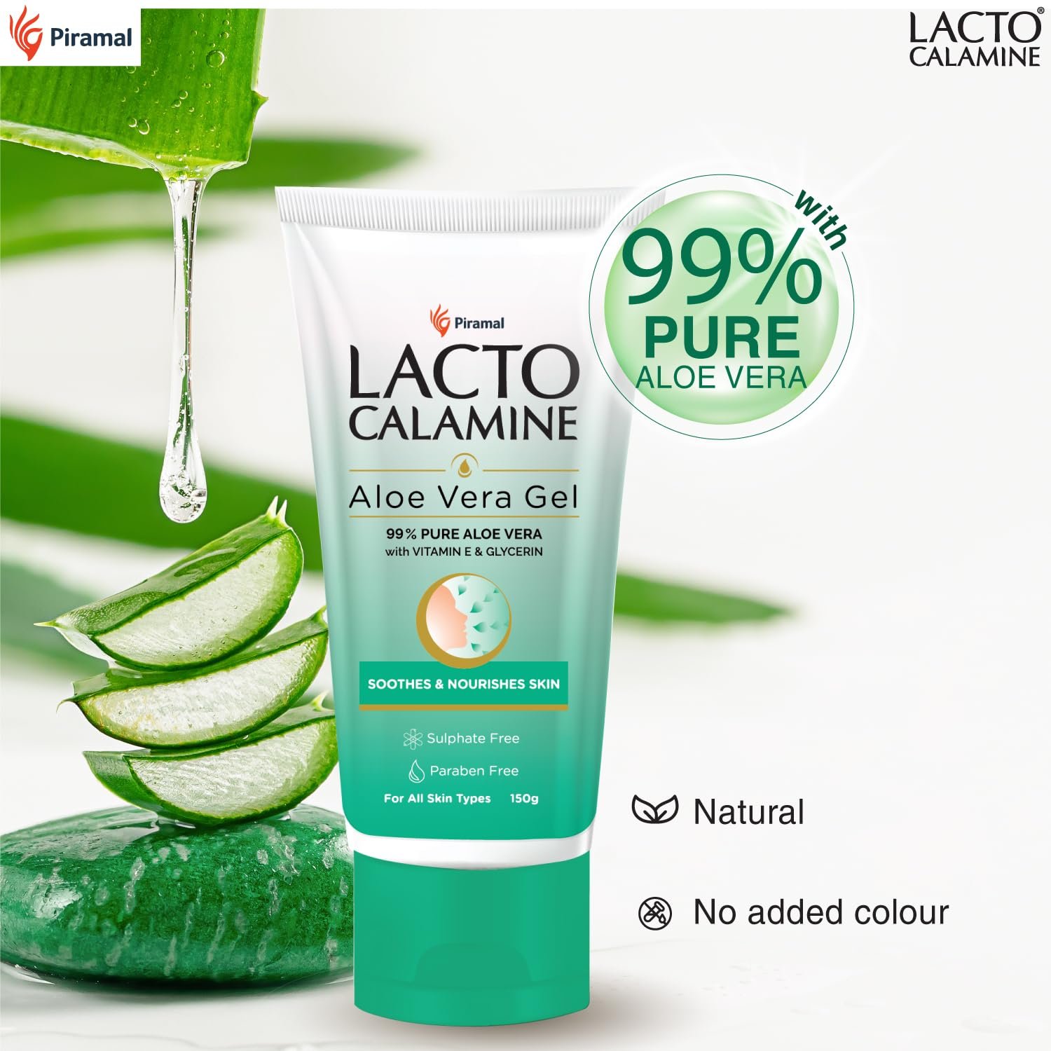 Lacto Calamine Aloe Vera Gel For Face | 150g | Moisturizer For Face With 99% Pure Natural AloeVera, Vitamin E & Glycerin For Hydrating Skin, Body & Hair | thumbnail