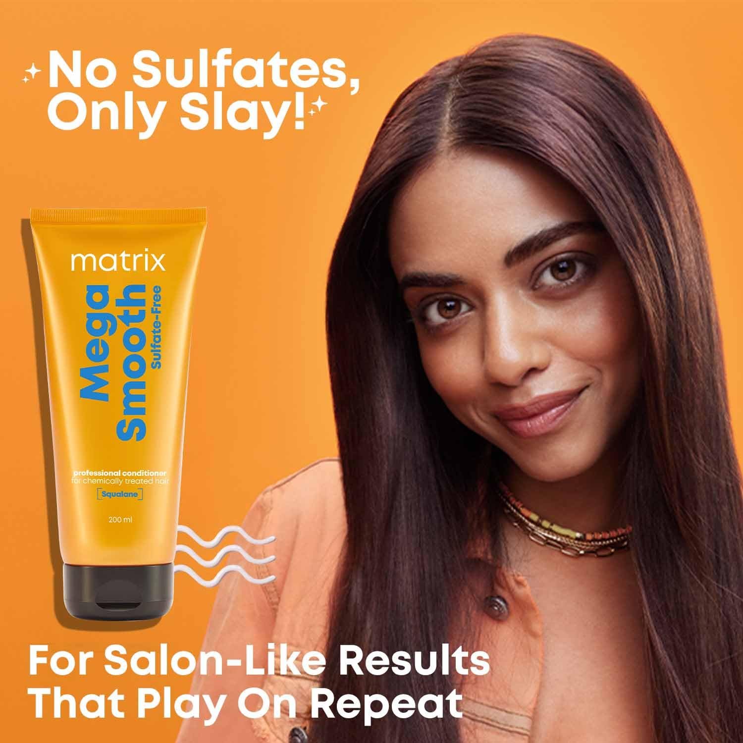 Matrix Professional Mega Smooth Sulfate-free Conditioner with Squalane and Bonding Blend for Gentle Care and Bond Repair | Smoothens Hair | Safe for Chemically Treated Hair | 200ml thumbnail