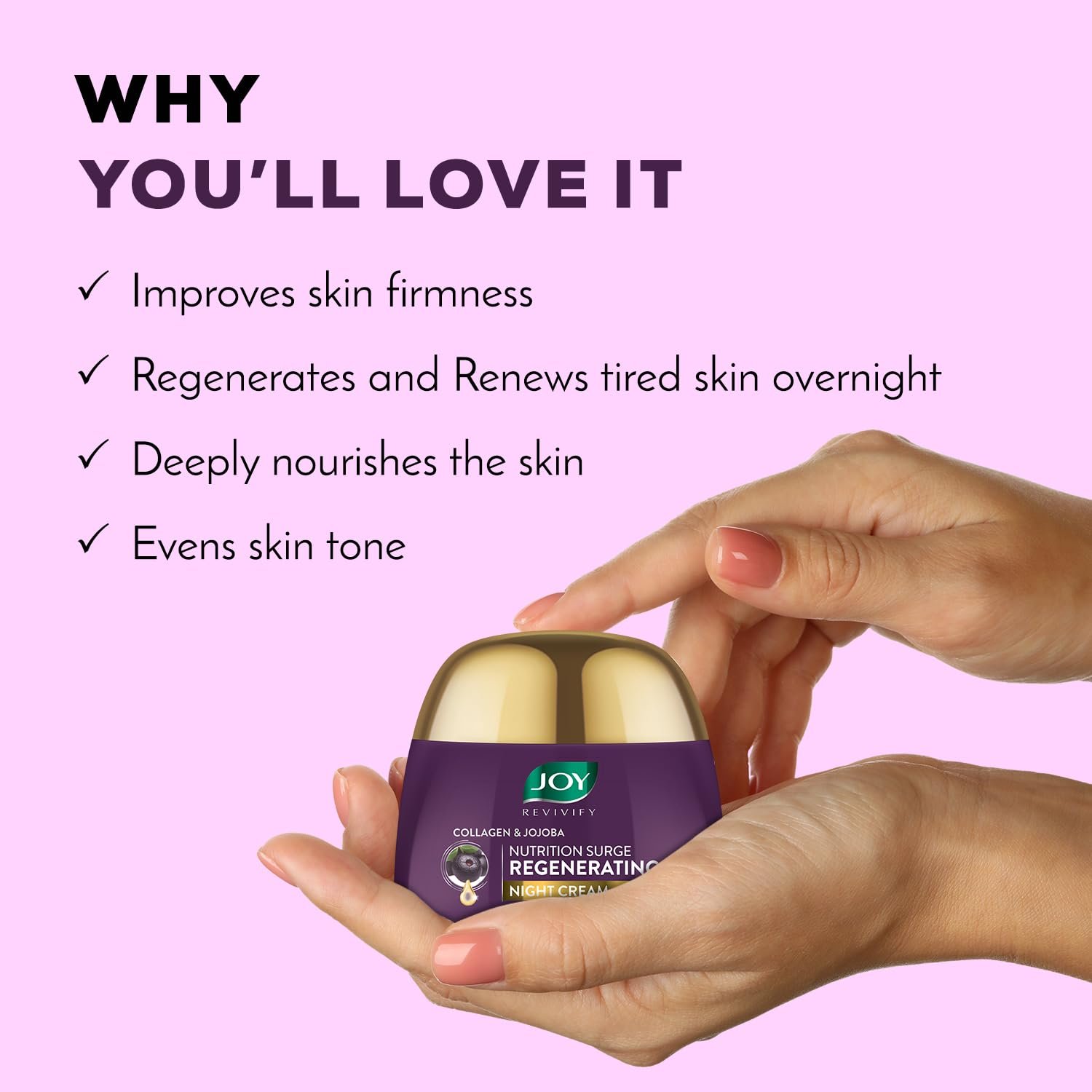 Joy Night Cream with Collagen, Jojoba, Shea Butter & Gotu Kola For Overnight Skin Repair | Ultra Light & Non Greasy Face Cream for Renewing Tired Skin & Prevent Premature Ageing 50ml thumbnail