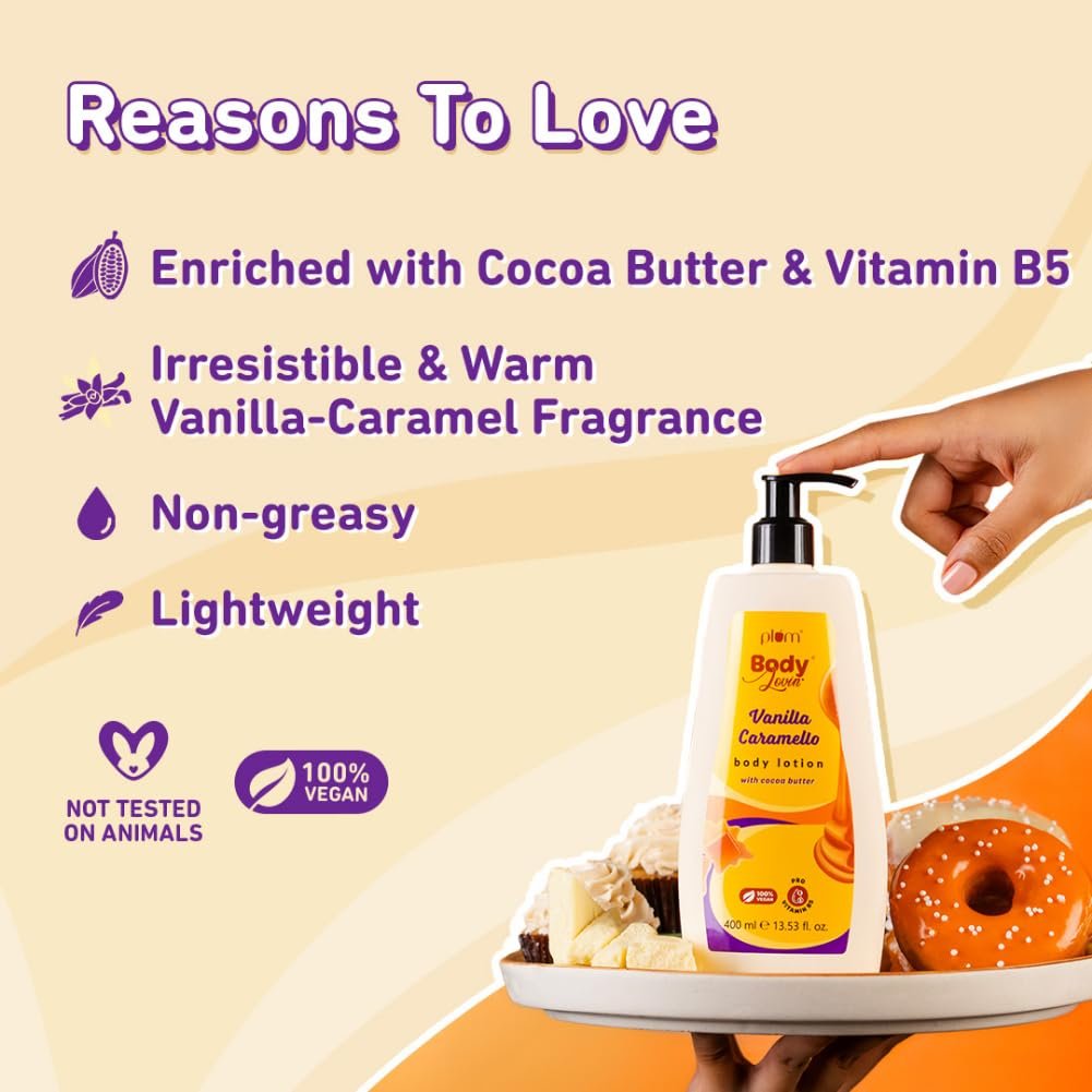 Plum BodyLovin' Vanilla Caramello Body Lotion | Cocoa Butter & Vitamin B5 for Deep Moisturization | Warm & Cozy Vanilla Fragrance - 400ml thumbnail