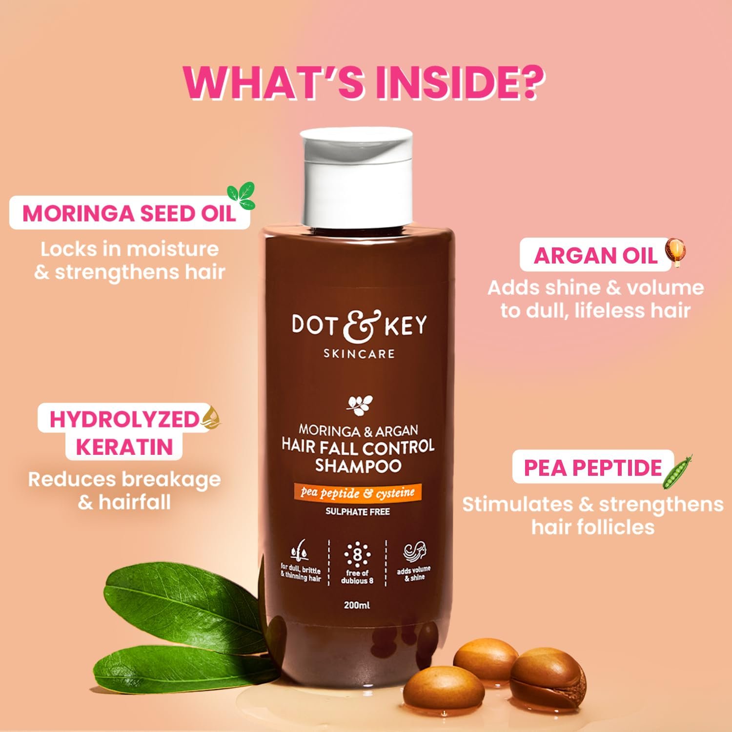 Dot & Key Moringa Argan Shampoo & Conditioner Combo | Shampoo 200ml, Conditioner 120ml thumbnail