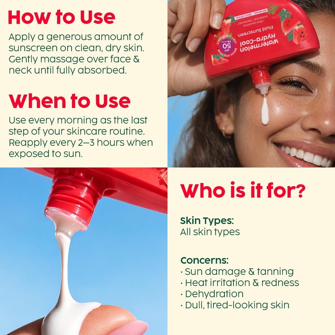 PLIX THE PLANT FIX Watermelon Hydra-Cool Fluid Sunscreen | In Vivo Tested SPF 50 PA++++ | Broad Spectrum Protection | Lightweight Hydration | No White Cast thumbnail