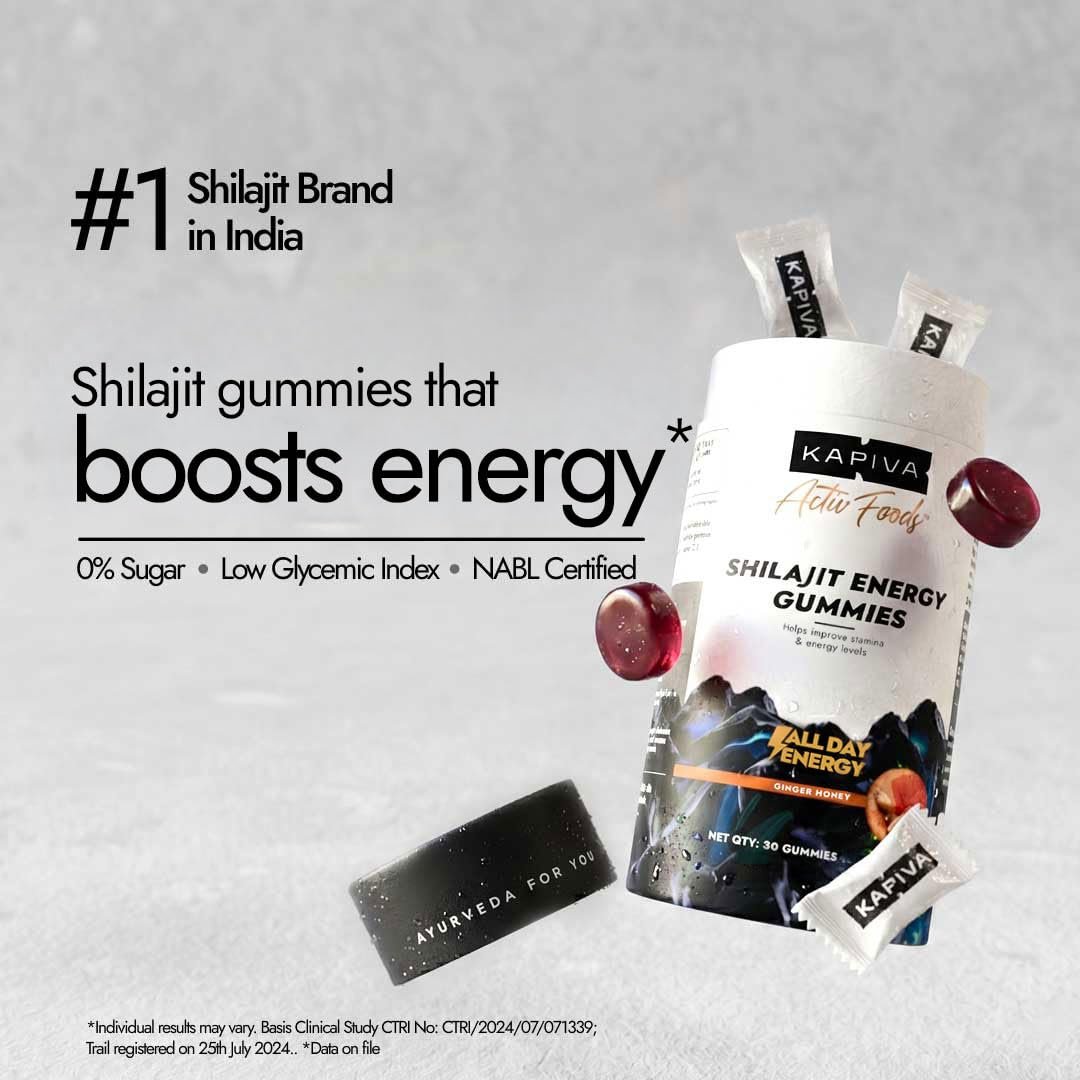 Kapiva Himalayan Shilajit Gummies | 225mg Shilajit/Gummy | Ginger Honey Flavour | NABL-Certified Gummy | Boosts Energy Levels, Endurance & Stamina | No Added Sugar | Gelatin Free | 30 Gummie thumbnail