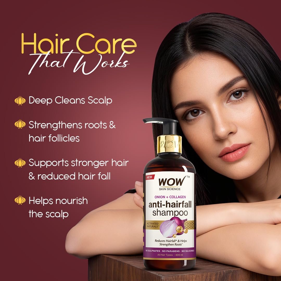 WOW Skin Science Onion & Collagen Anti-Hairfall Shampoo | Reduces Hair fall | Strengthens Roots | Nourishes Scalp | Prevents Breakage |300ml thumbnail