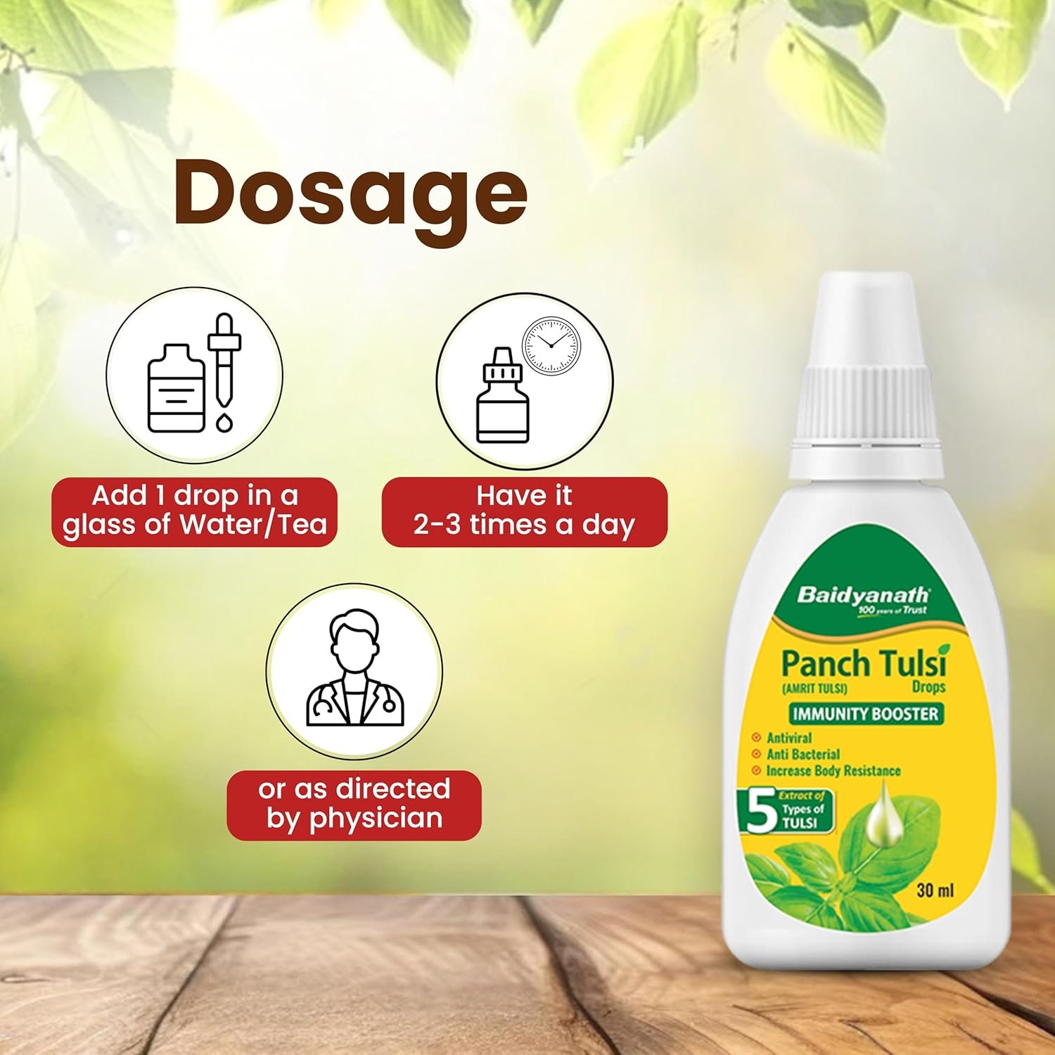 Baidyanath Ayurved Panch Tulsi Drops - 30 ml | Natural Immunity Booster with Goodness of Five Types of Tulsi thumbnail