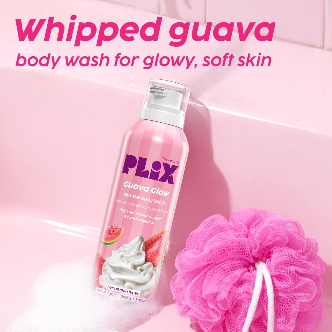 PLIX THE PLANT FIX Guava Mousse Body Wash | Whipped Foaming Cleanser for Glowy, Hydrated & Smooth Skin | Brightening with Vitamin C & Ferulic Acid | 150ml thumbnail