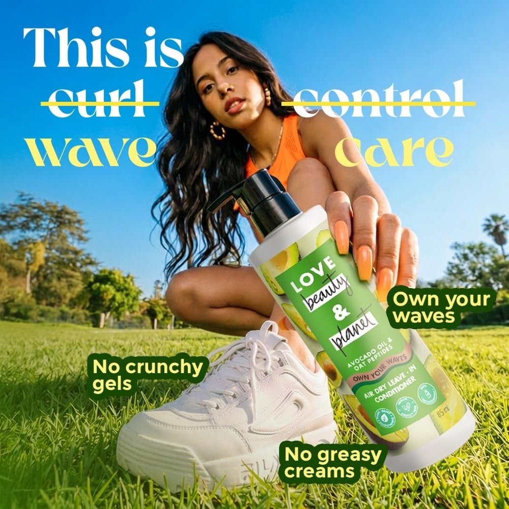 Love Beauty & Planet Avocado Oil & Peptide Waves Leave-In Conditioner for Frizz Control, Zero Crunch, Lightweight Formula 85g thumbnail