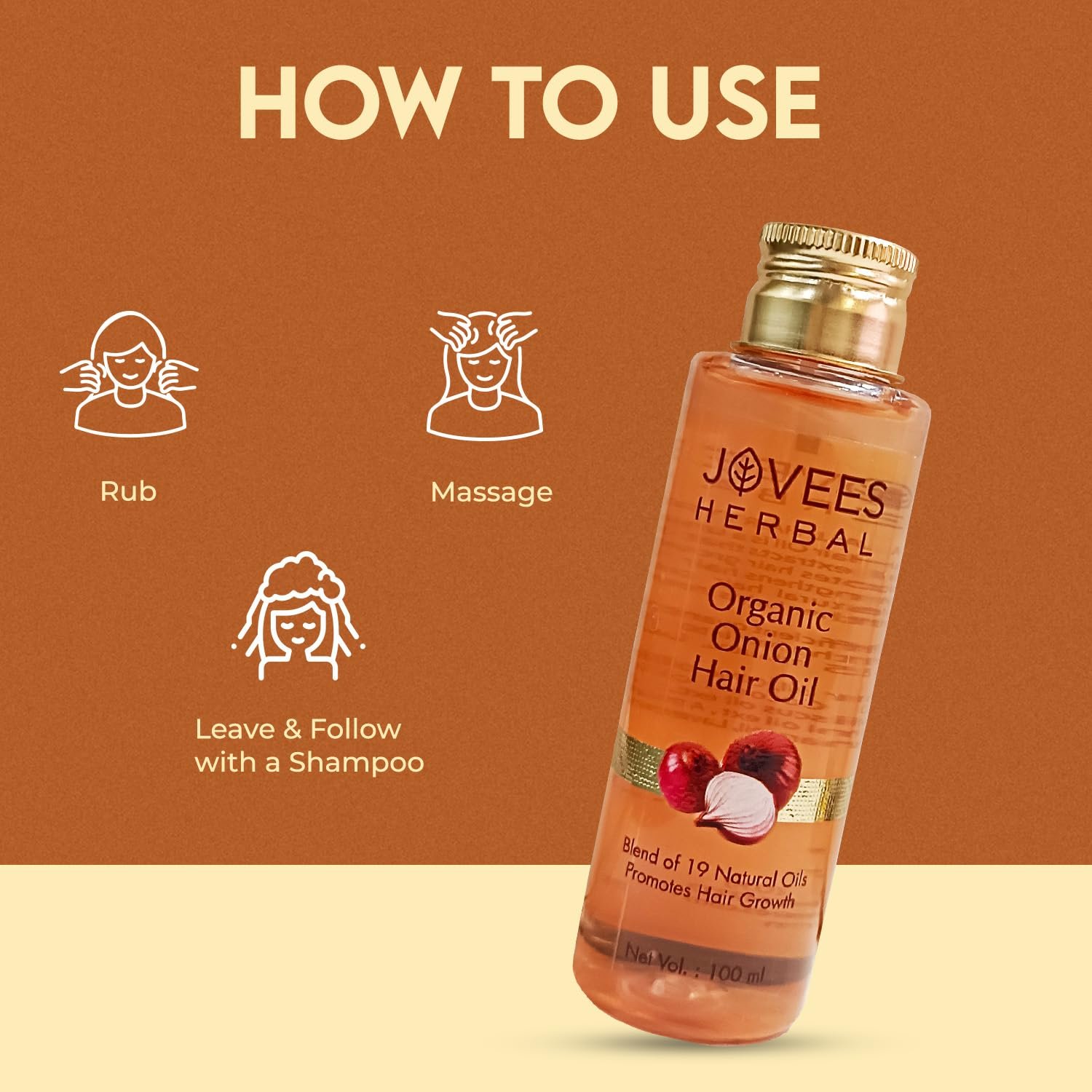 Jovees Herbal Organic Onion Hair Oil 100ML | Controls Hair Fall, Promotes Growth | Contains Onion Seed Oil, Olive oil, Sesame oil, Almond oil | Suitable for All Hair Types thumbnail