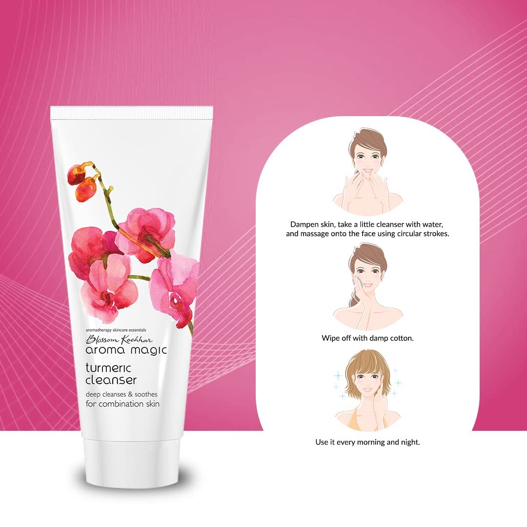 Aroma Magic Turmeric Cleanser | Deeply cleanses, hydrates, unclogs pores & soothes skin with Grapeseed, jojoba & ylang-ylang essential oils, Damask rose extracts | For Combination Skin 100g thumbnail