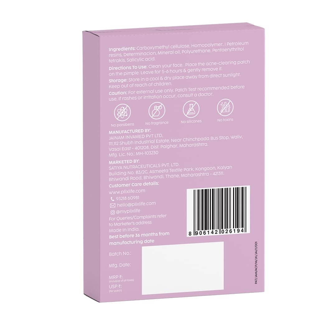 PLIX The Plant Fix Acne Patches | 0.5% Salicylic Acid + 100% Hydrocolloid | Transparent, Ultra-Thin & Waterproof Pimple Patches | 2 Sizes for Acne-Prone Skin | 36 Patches thumbnail