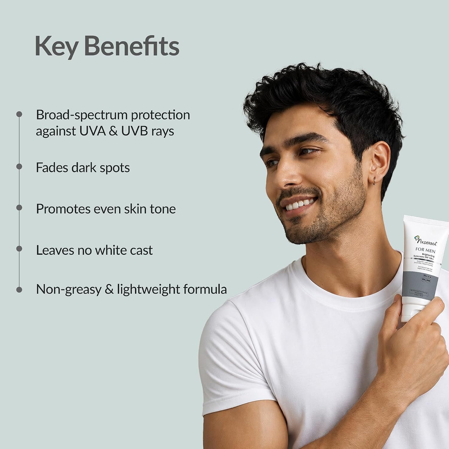 Fixderma Brightening Sunscreen SPF 50 for Men | Sunscreen for Dry Skin | Helps Protect Against UVA & UVB Rays | Hydrating & Brightening Daily Face Sunscreen | 50g thumbnail