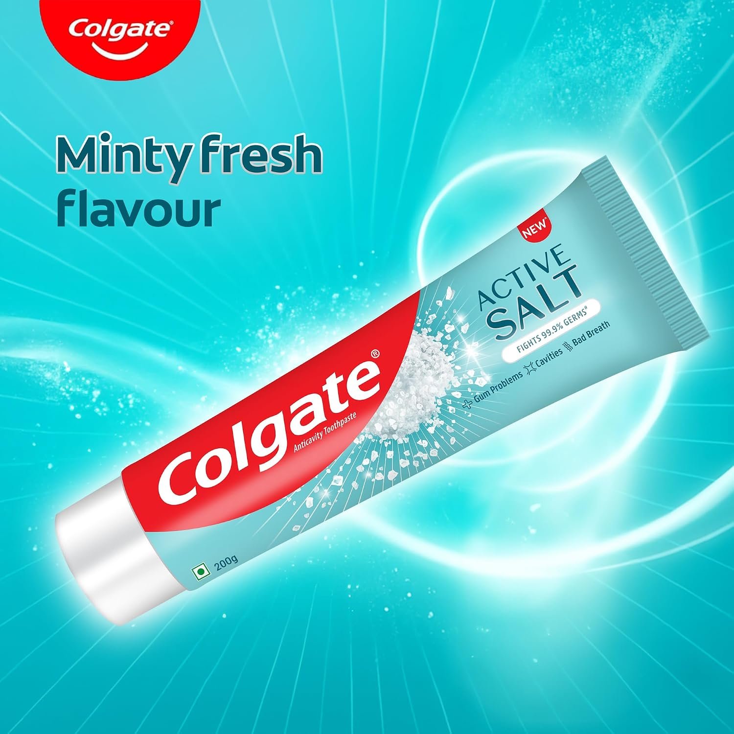 Colgate Active Salt Toothpaste, Germ Fighting Toothpaste for Healthy Gums and Teeth, Tooth Decay Prevention, Gum Protection, Eliminates Bad Breath, Plaque Removal (300g/200g X 1 and 100g X 1 thumbnail