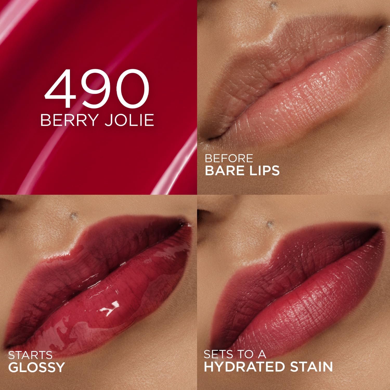 L'Oreal Paris Hyaluron Tint Lip Stain Serum, 490 Le Plum Paris +80% Hydration, Infused with Hyaluronic Acid, High-Shine Tint, Plumper & Fuller Lips, Non-Sticky thumbnail