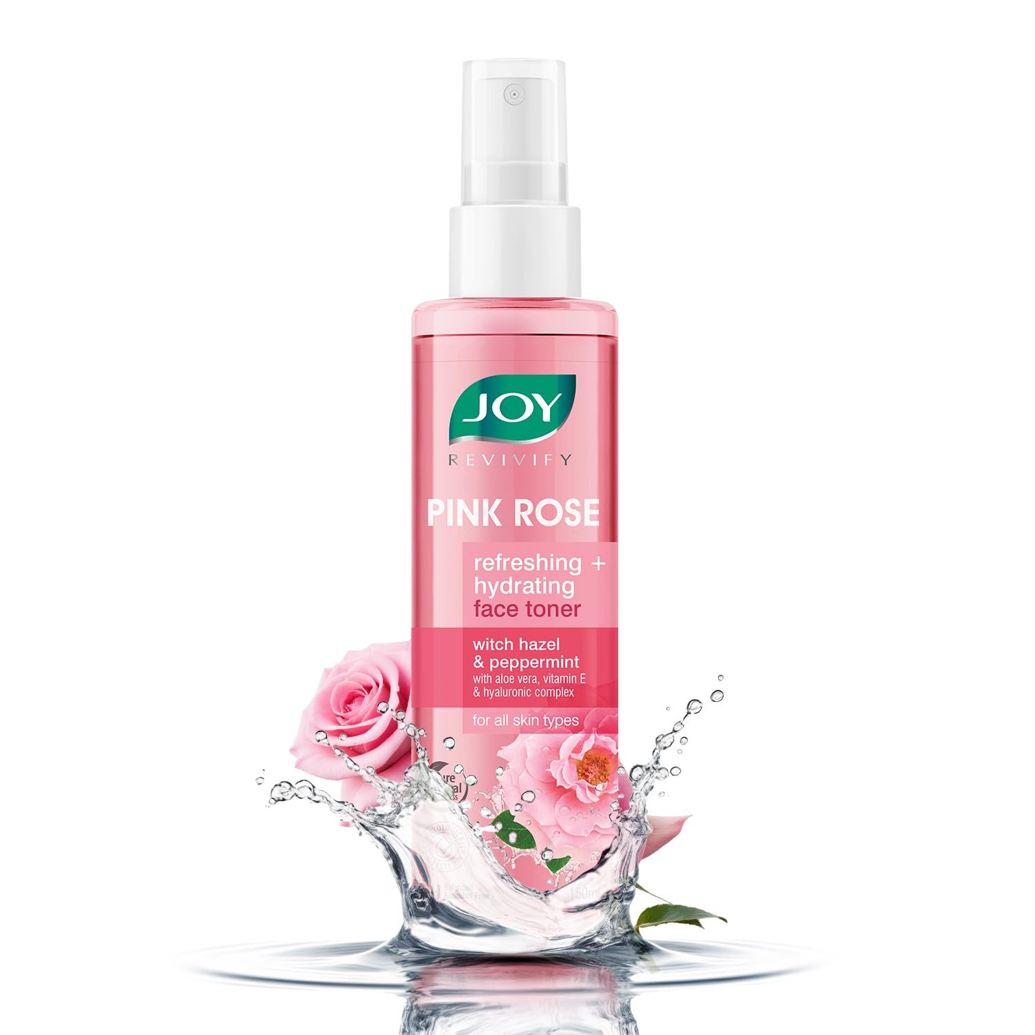 Joy Pink Rose Water Toner with Vitamin E, Hyaluronic Acid & Aloe Vera for Hydrating & Refreshing Skin (150ml) | Alcohol Free Toner with Natural Rose Aroma | Get Glowing Skin for All Skin Typ