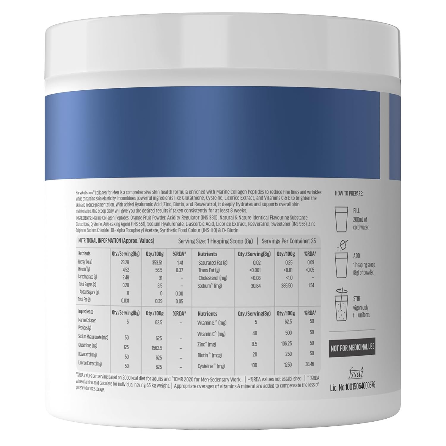 hk vitals Collagen for Men, Orange, 200g Marine Collagen Peptides with Vitamin C, E | For Youthful & Glowing Skin thumbnail