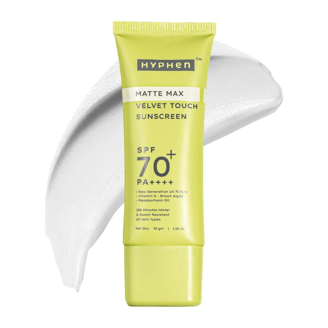 Hyphen Matte Max Velvet Touch Sunscreen Spf 70+ Pa++++|Sun Protection|Sun Shield|Moisturizes And Soothes Skin|12 Hrs Uva-Uvb Protection|Sunscreen Spf No White Cast, Combination -30G thumbnail